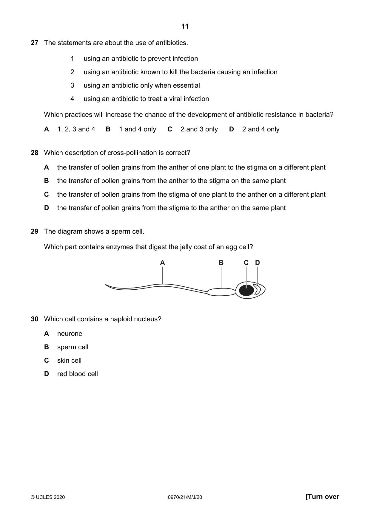 Cambridge IGCSE Biology (9-1) 0970 2020 May/June Paper 2 · Variant 1 question paper, page 11 of 16