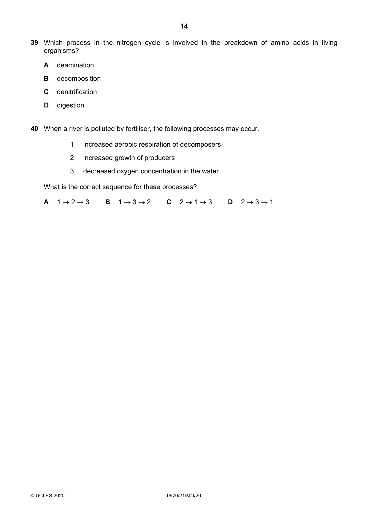 Cambridge IGCSE Biology (9-1) 0970 2020 May/June Paper 2 · Variant 1 question paper, page 14 of 16