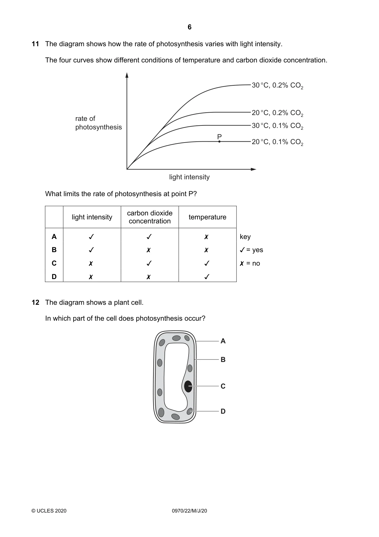 Cambridge IGCSE Biology (9-1) 0970 2020 May/June Paper 2 · Variant 2 question paper, page 6 of 16
