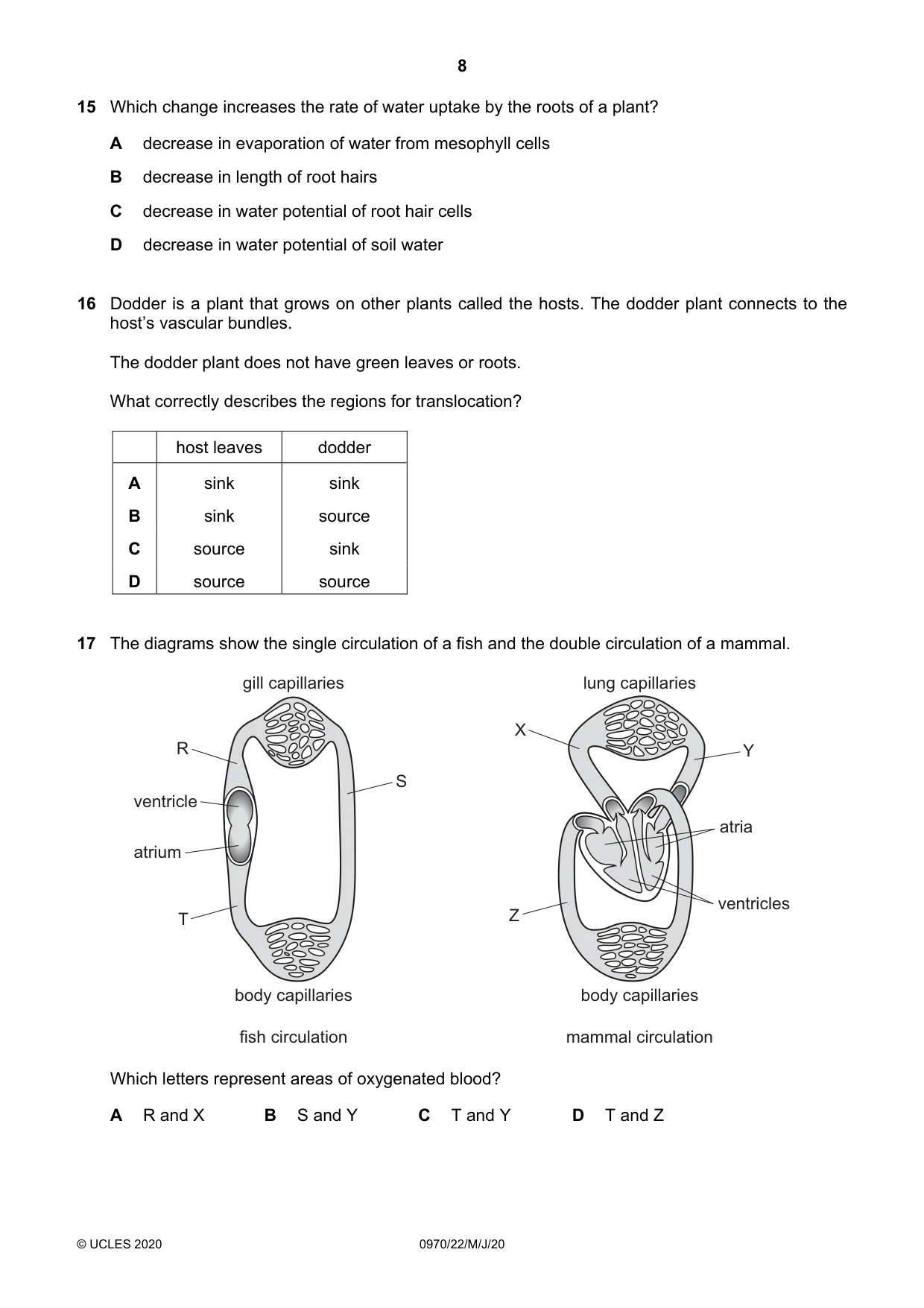Cambridge IGCSE Biology (9-1) 0970 2020 May/June Paper 2 · Variant 2 question paper, page 8 of 16