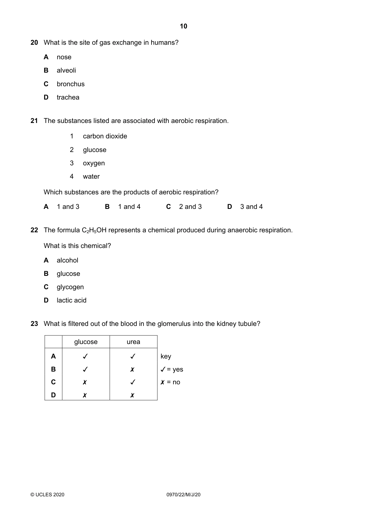 Cambridge IGCSE Biology (9-1) 0970 2020 May/June Paper 2 · Variant 2 question paper, page 10 of 16