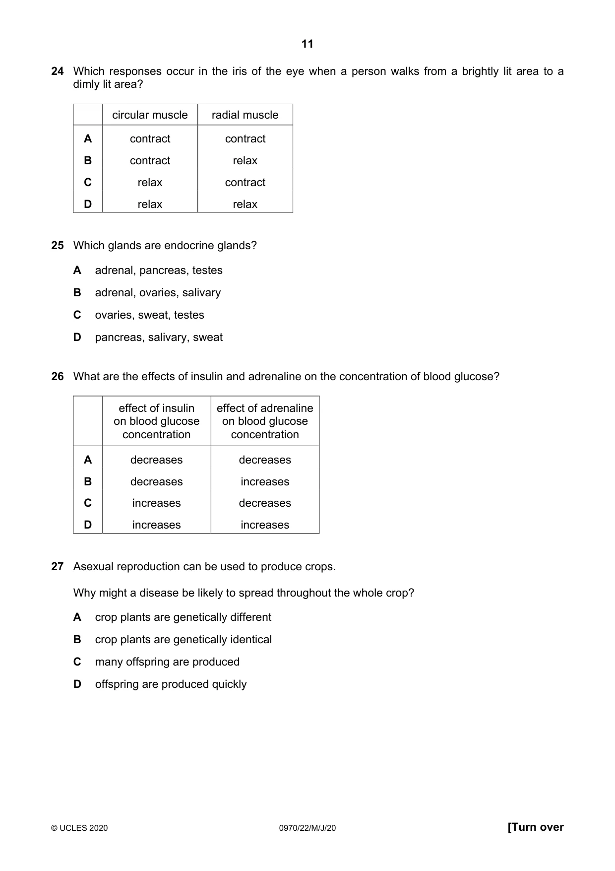 Cambridge IGCSE Biology (9-1) 0970 2020 May/June Paper 2 · Variant 2 question paper, page 11 of 16