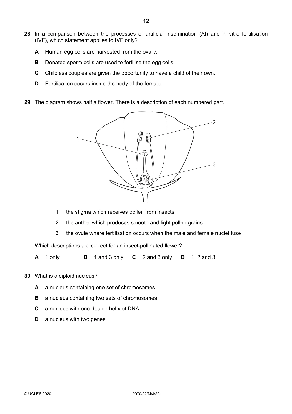 Cambridge IGCSE Biology (9-1) 0970 2020 May/June Paper 2 · Variant 2 question paper, page 12 of 16