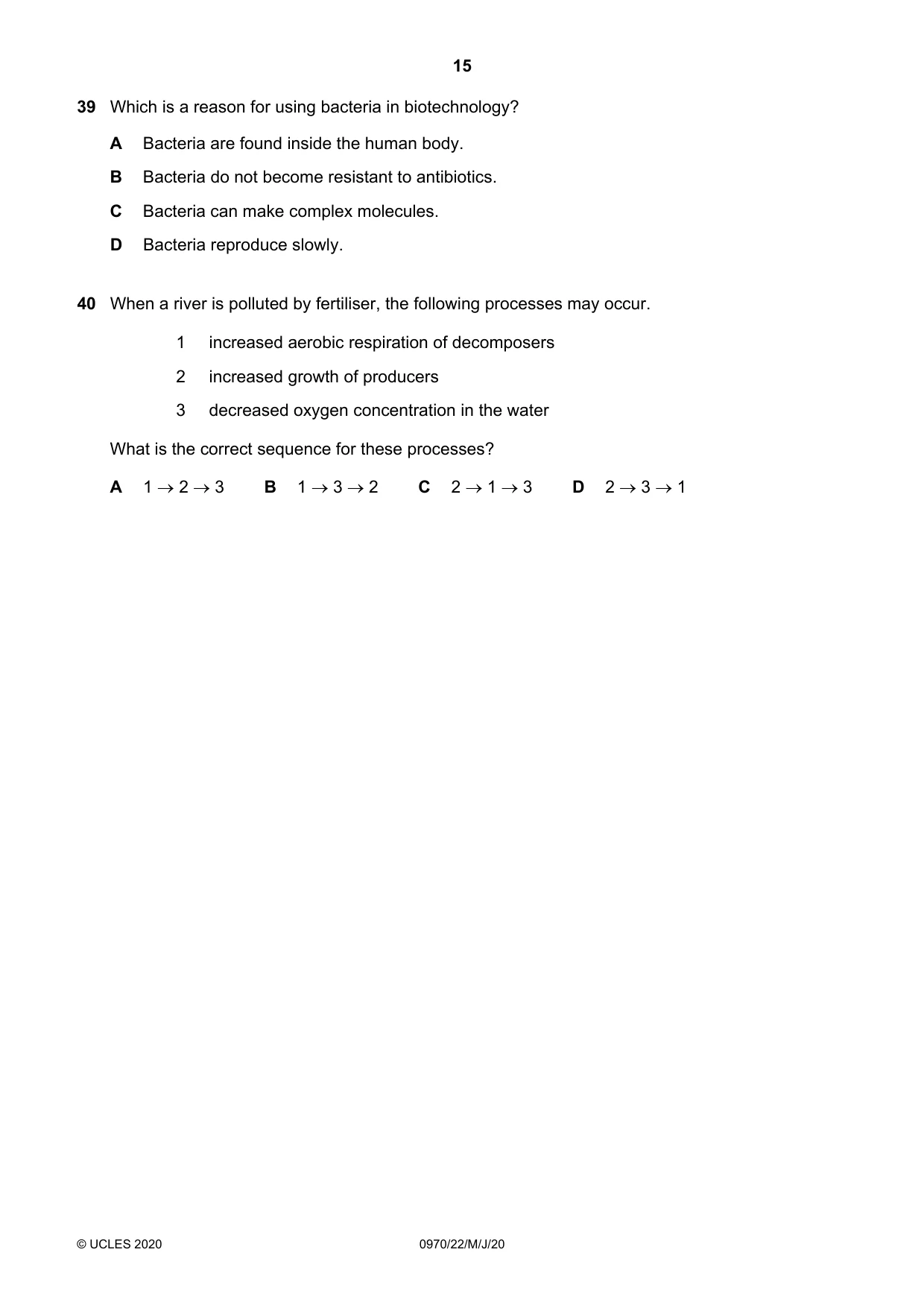 Cambridge IGCSE Biology (9-1) 0970 2020 May/June Paper 2 · Variant 2 question paper, page 15 of 16