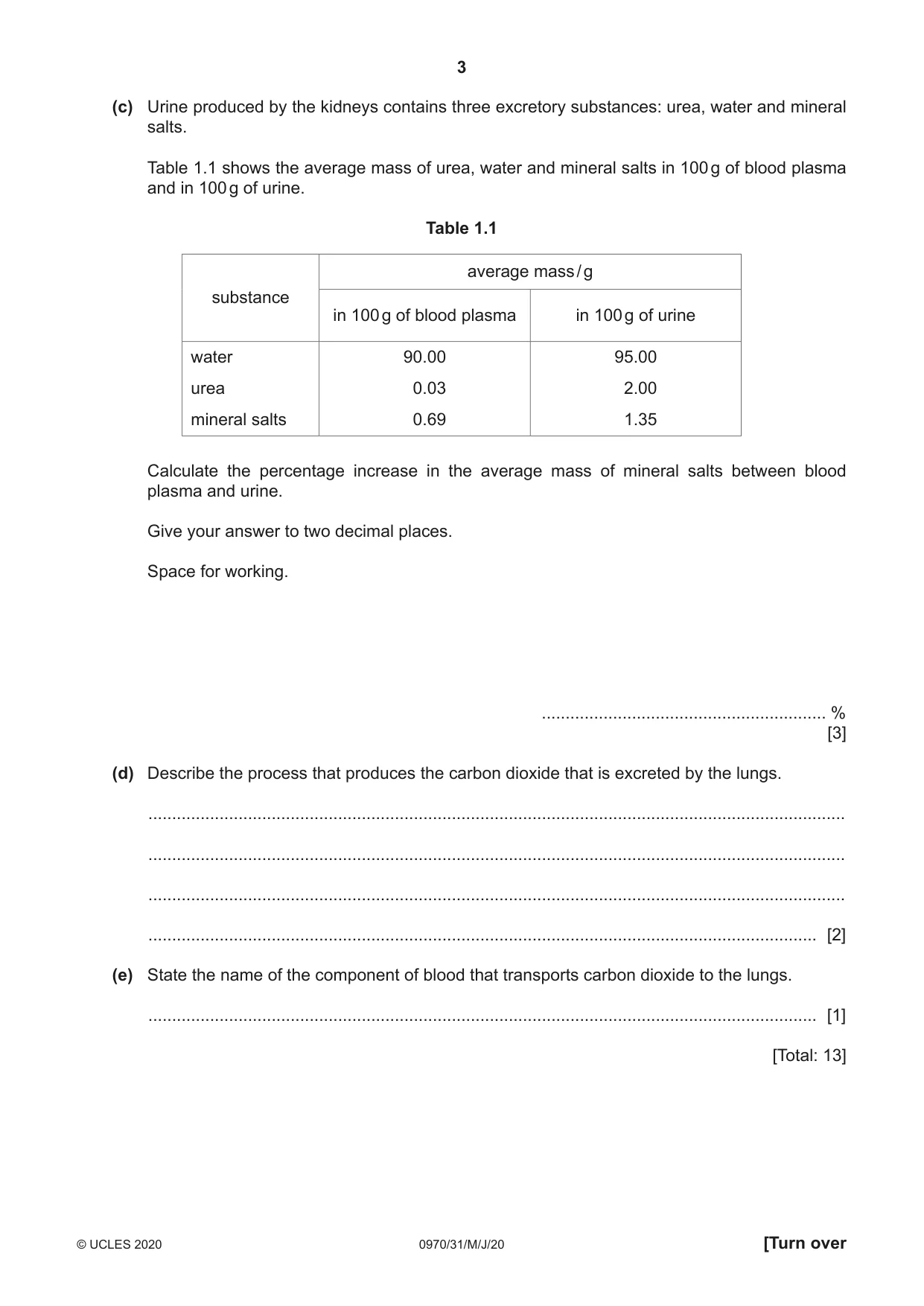 Cambridge IGCSE Biology (9-1) 0970 2020 May/June Paper 3 · Variant 1 question paper, page 3 of 20