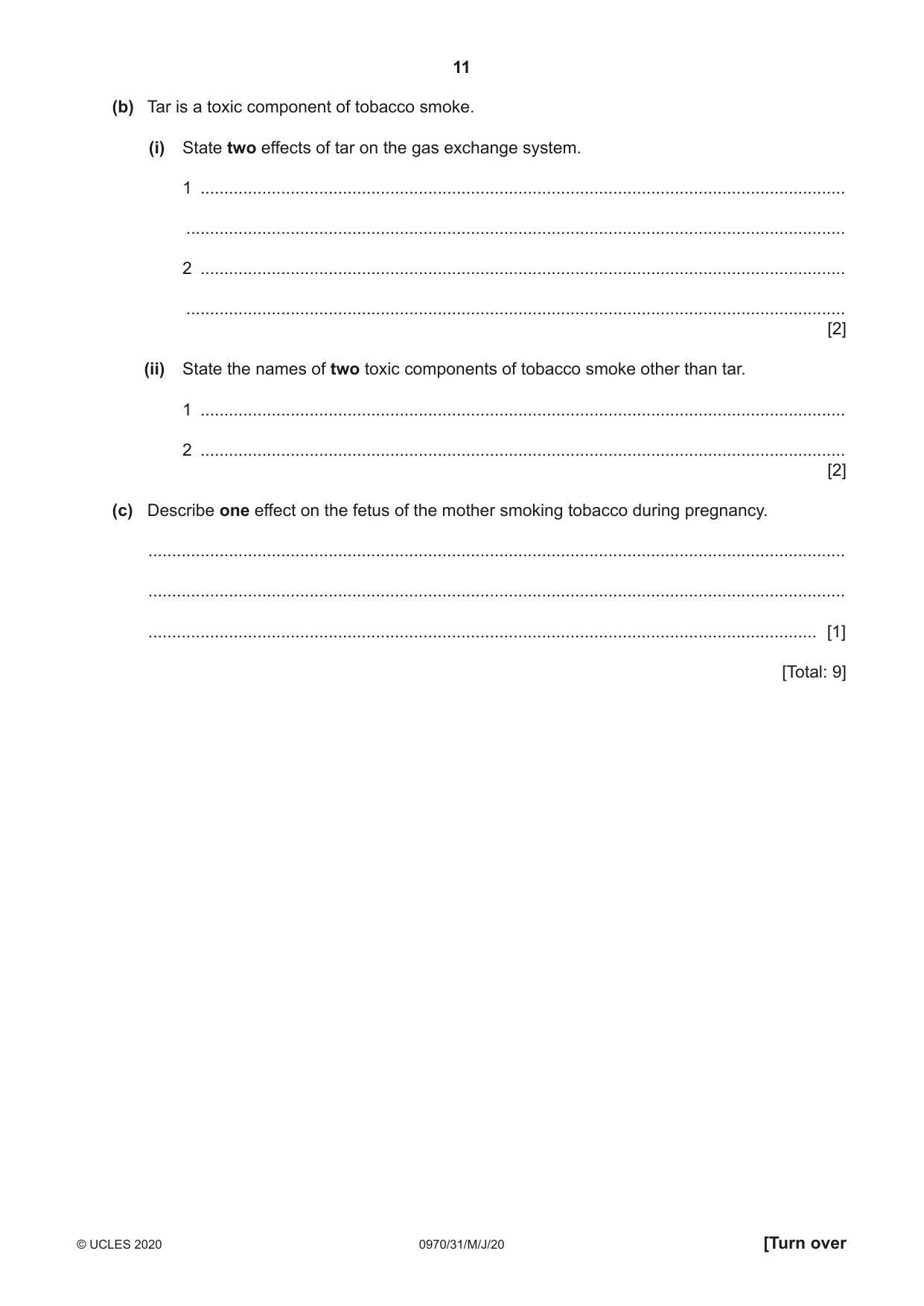 Cambridge IGCSE Biology (9-1) 0970 2020 May/June Paper 3 · Variant 1 question paper, page 11 of 20