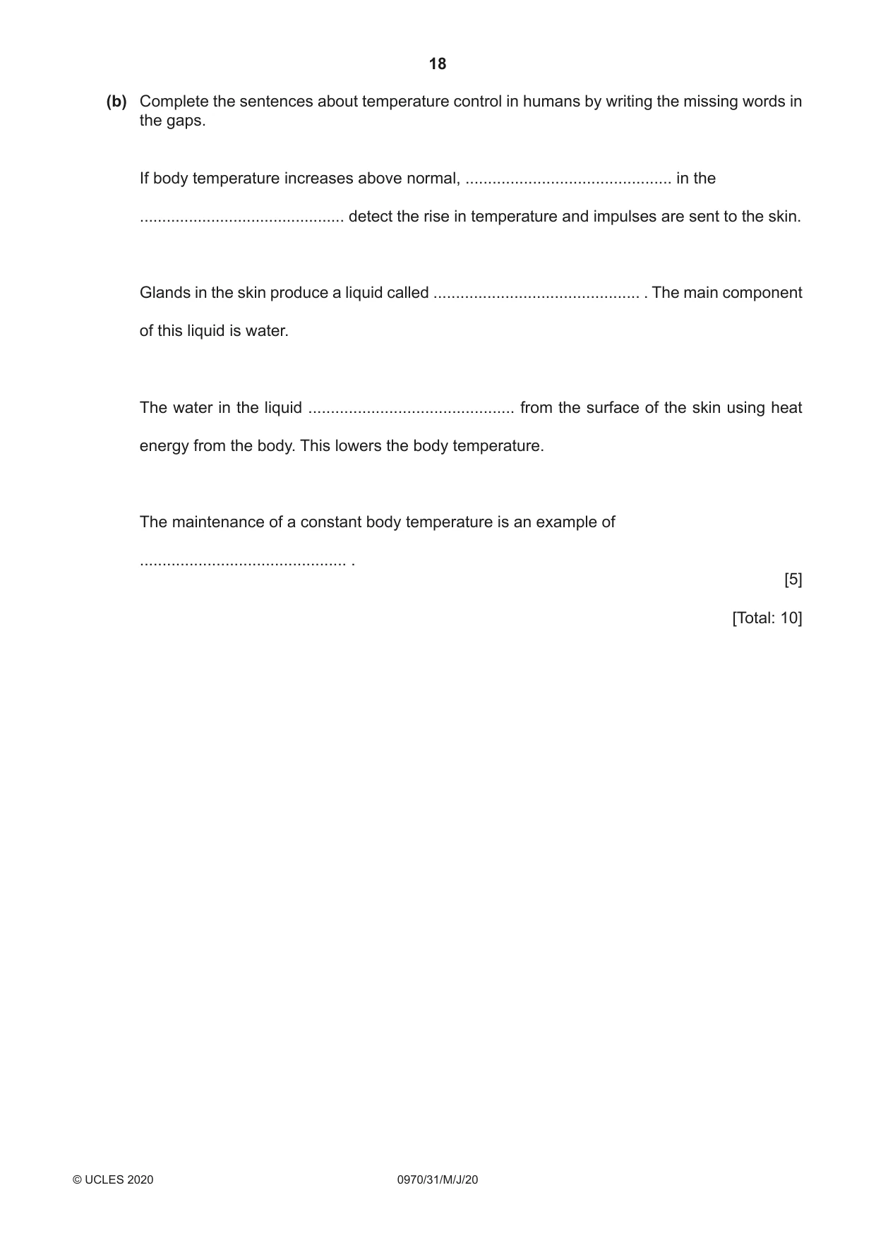Cambridge IGCSE Biology (9-1) 0970 2020 May/June Paper 3 · Variant 1 question paper, page 18 of 20