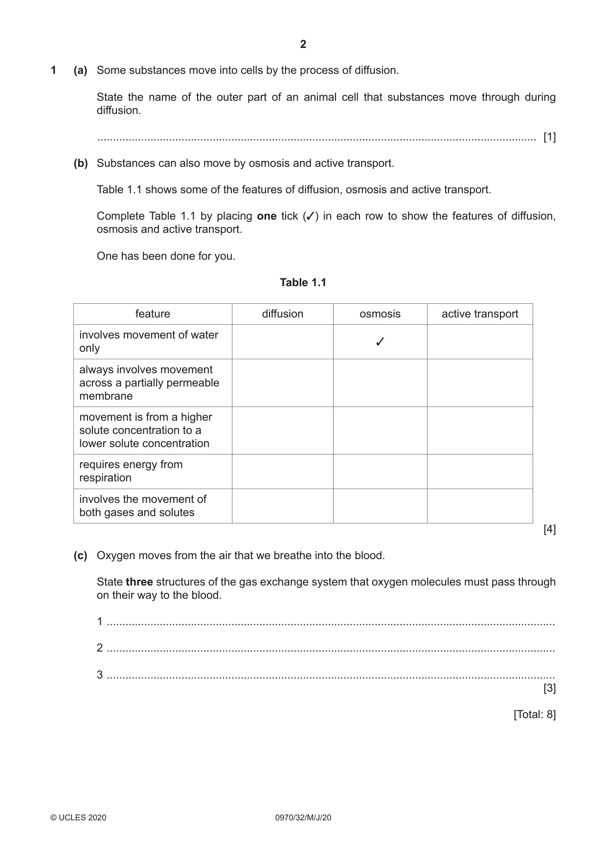 Cambridge IGCSE Biology (9-1) 0970 2020 May/June Paper 3 · Variant 2 question paper, page 2 of 20