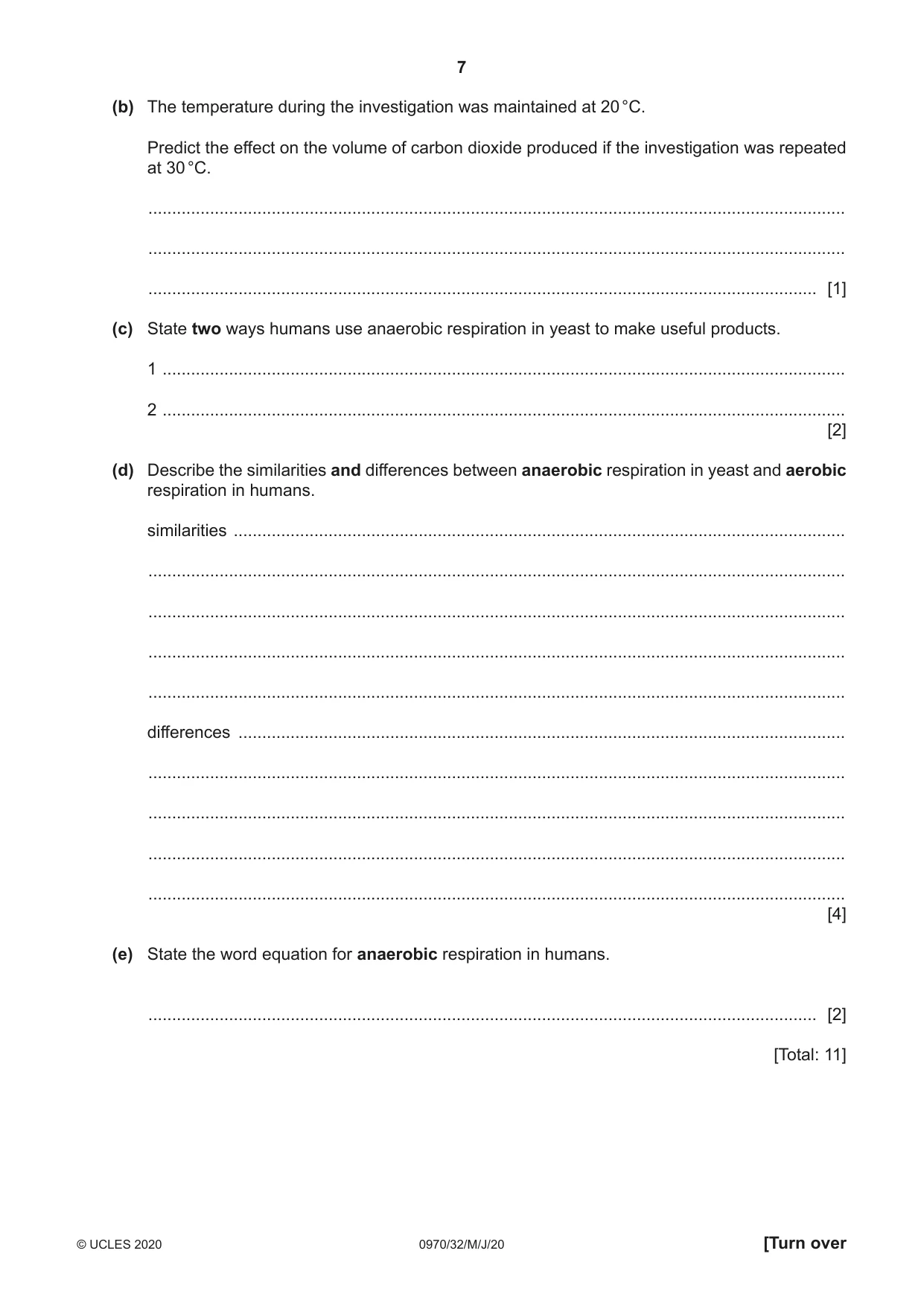 Cambridge IGCSE Biology (9-1) 0970 2020 May/June Paper 3 · Variant 2 question paper, page 7 of 20