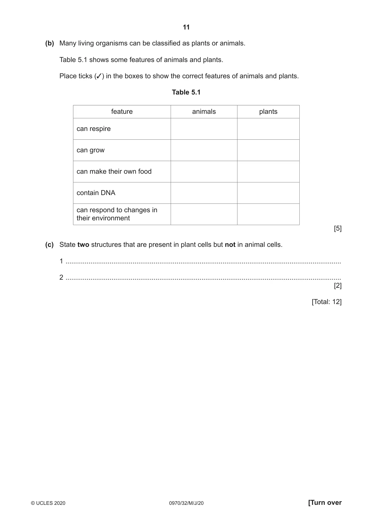 Cambridge IGCSE Biology (9-1) 0970 2020 May/June Paper 3 · Variant 2 question paper, page 11 of 20
