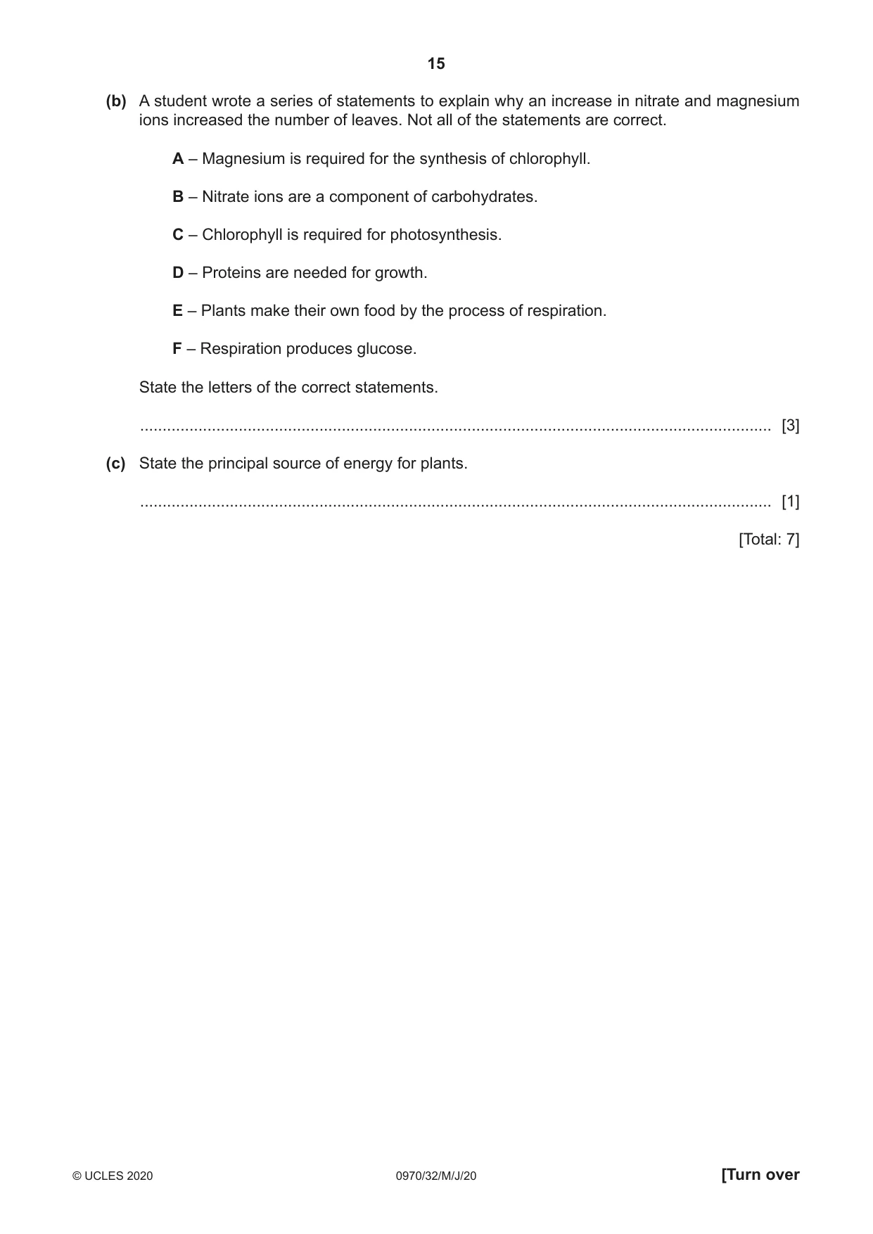 Cambridge IGCSE Biology (9-1) 0970 2020 May/June Paper 3 · Variant 2 question paper, page 15 of 20