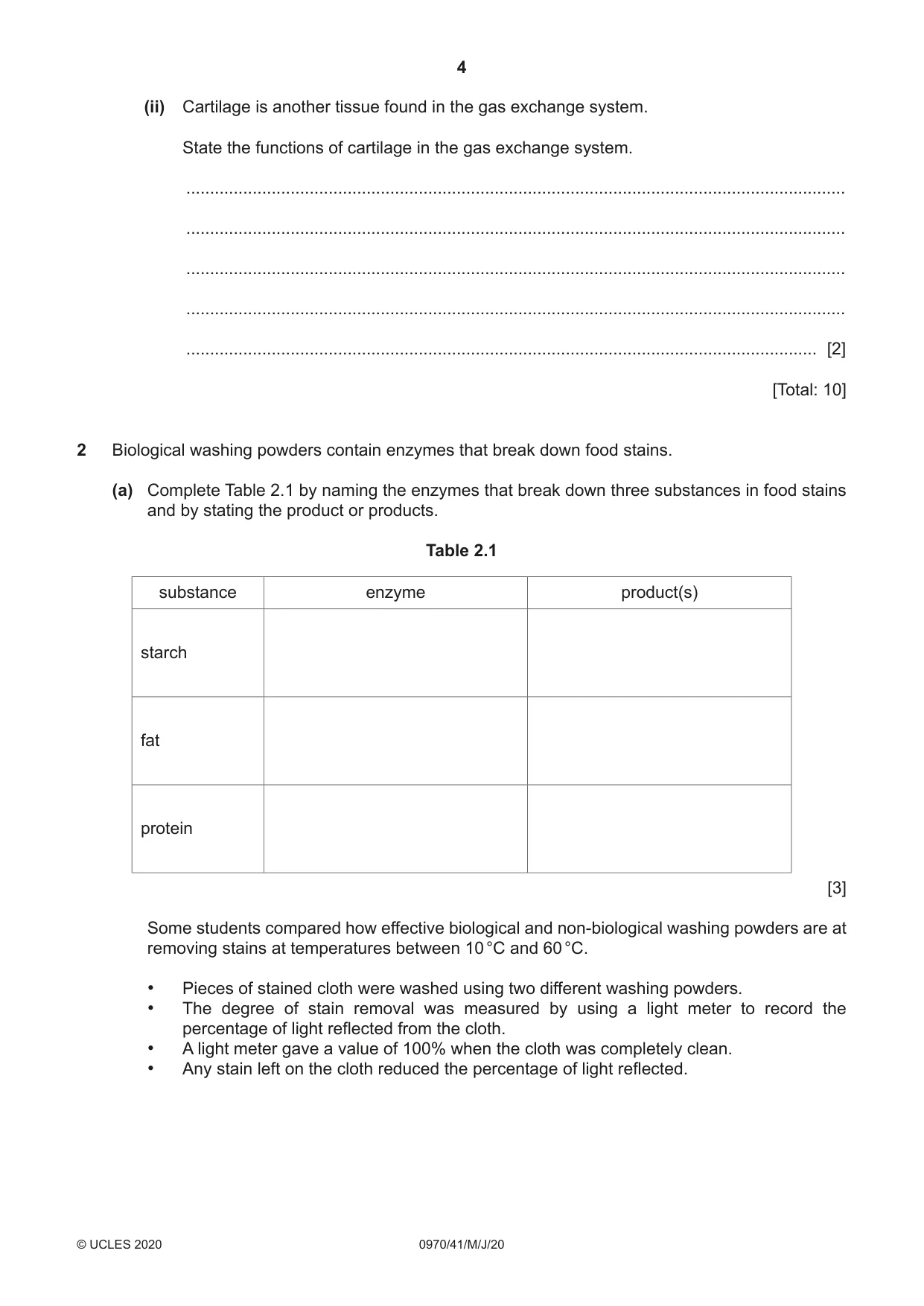 Cambridge IGCSE Biology (9-1) 0970 2020 May/June Paper 4 · Variant 1 question paper, page 4 of 20
