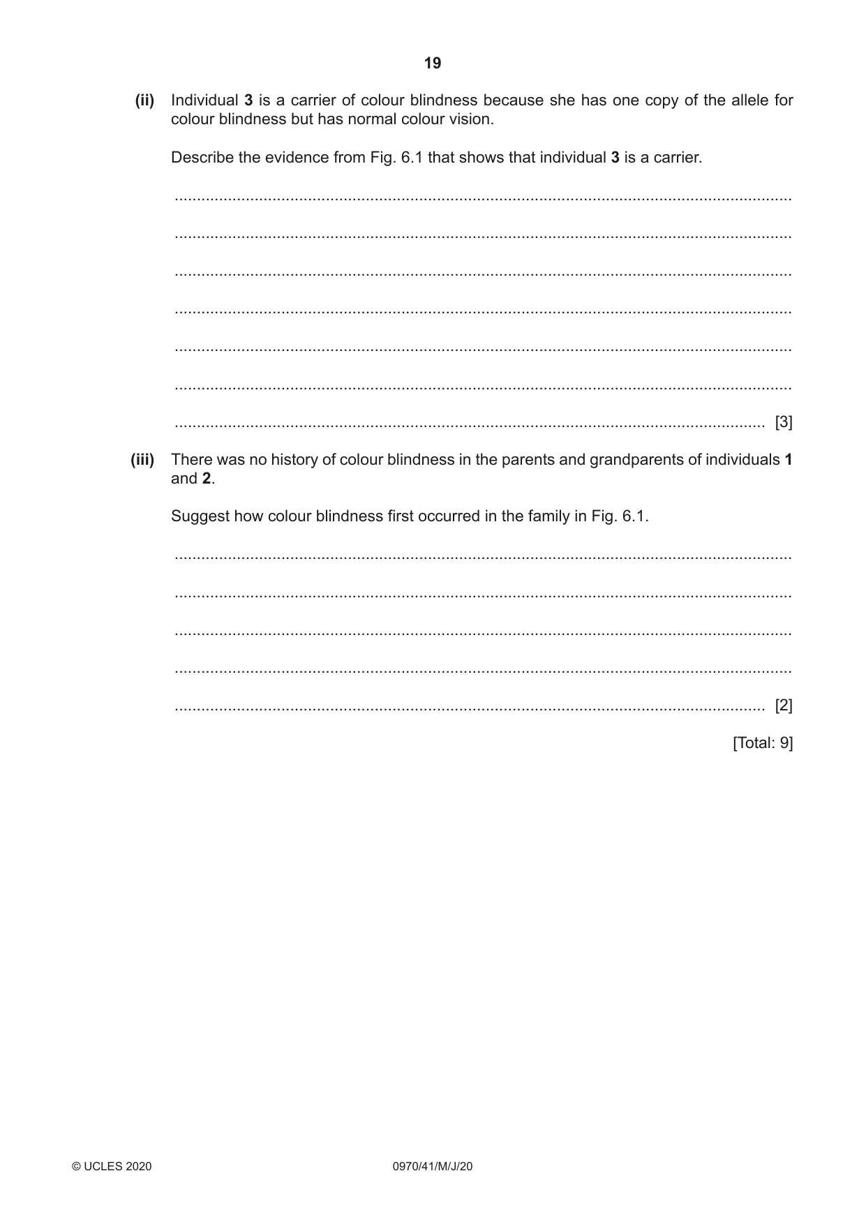 Cambridge IGCSE Biology (9-1) 0970 2020 May/June Paper 4 · Variant 1 question paper, page 19 of 20