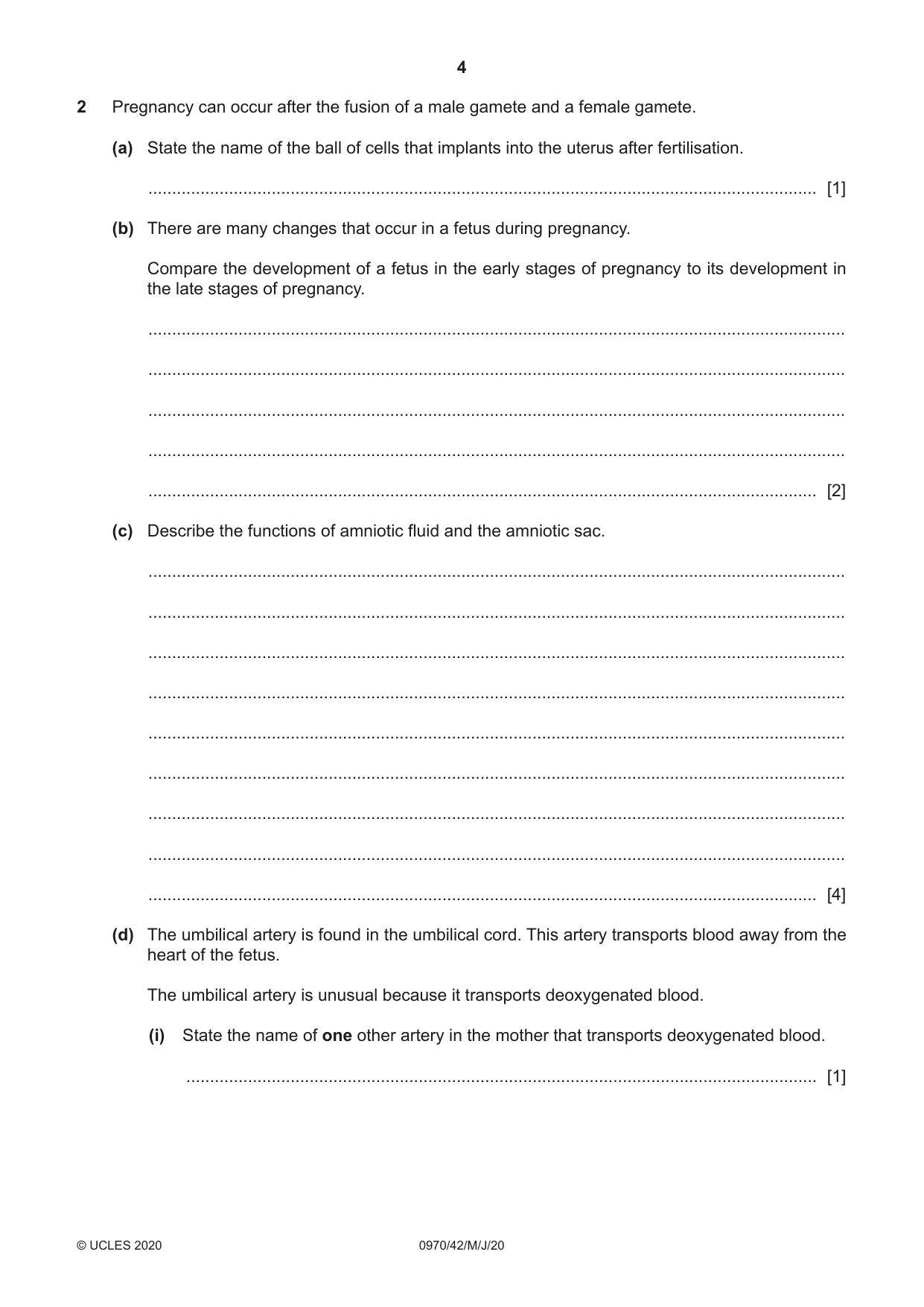Cambridge IGCSE Biology (9-1) 0970 2020 May/June Paper 4 · Variant 2 question paper, page 4 of 24