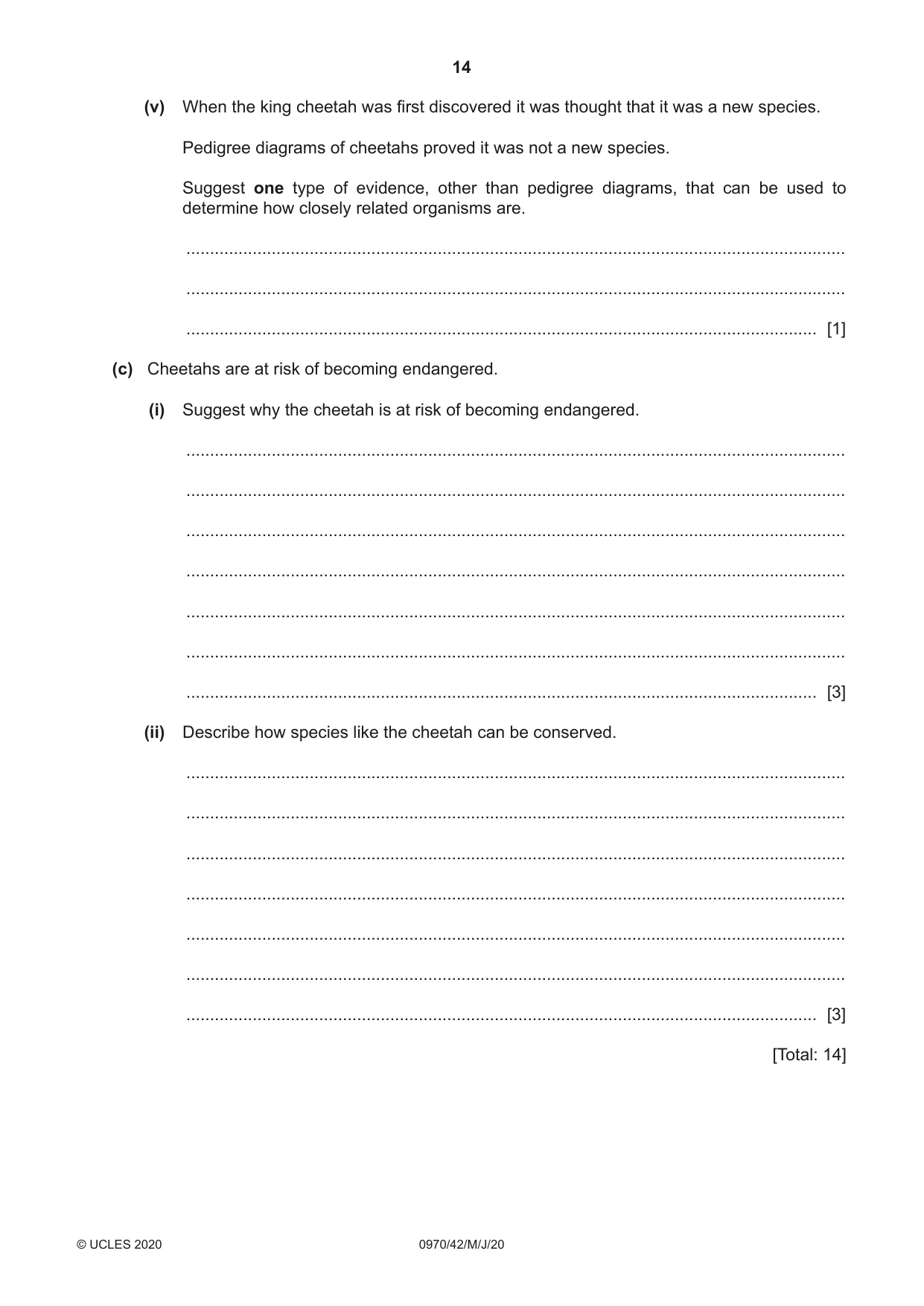 Cambridge IGCSE Biology (9-1) 0970 2020 May/June Paper 4 · Variant 2 question paper, page 14 of 24