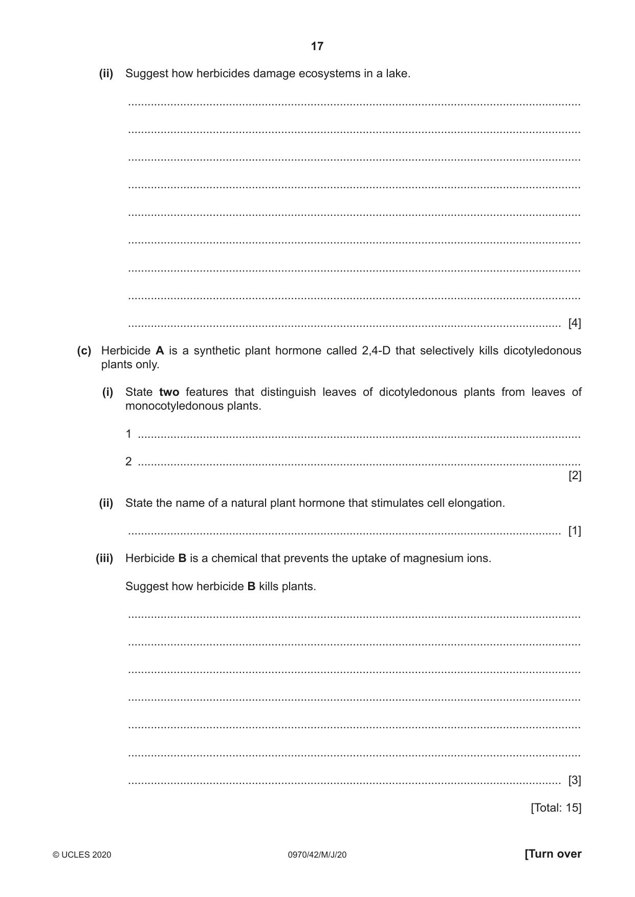 Cambridge IGCSE Biology (9-1) 0970 2020 May/June Paper 4 · Variant 2 question paper, page 17 of 24