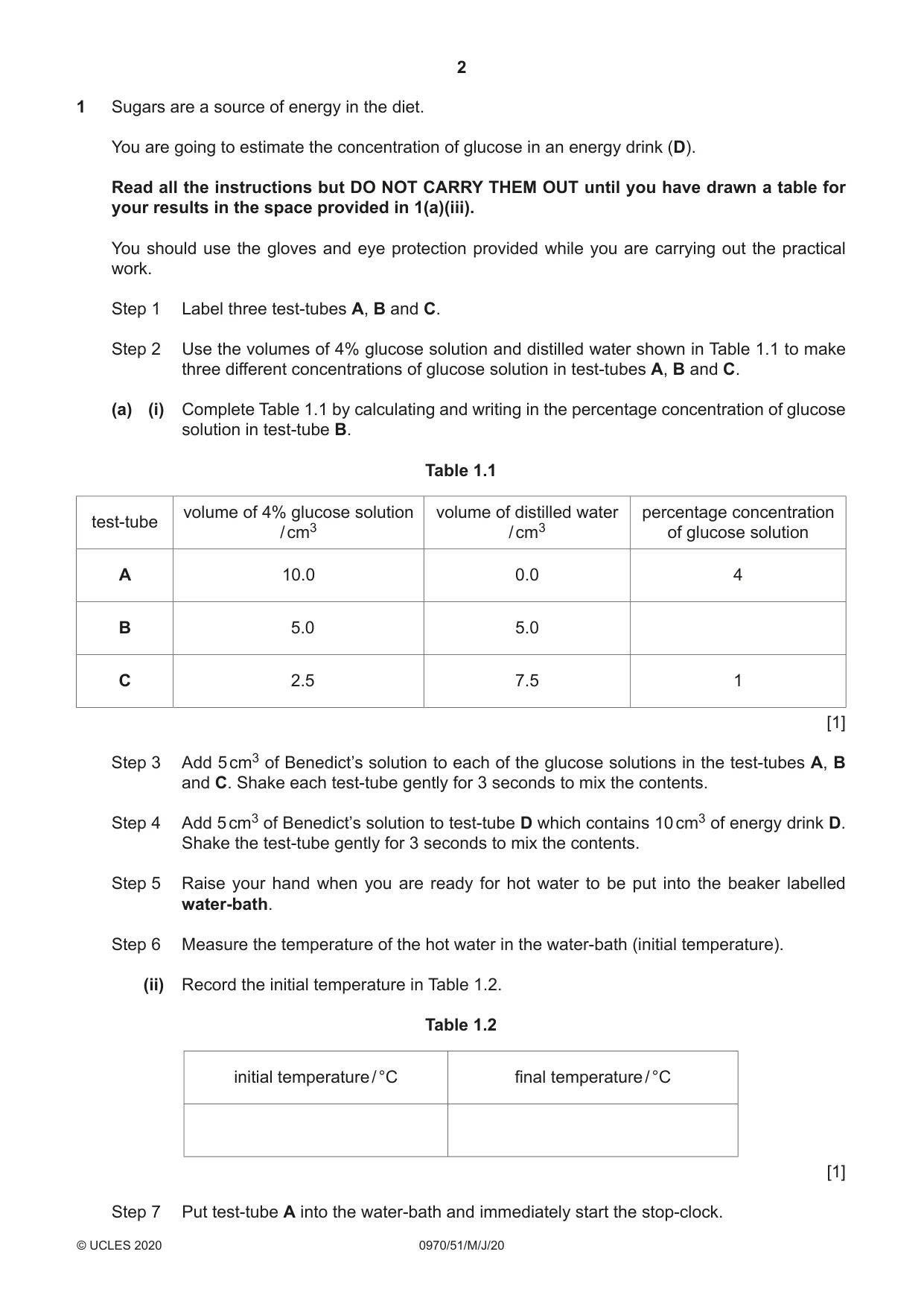 Cambridge IGCSE Biology (9-1) 0970 2020 May/June Paper 5 · Variant 1 question paper, page 2 of 12