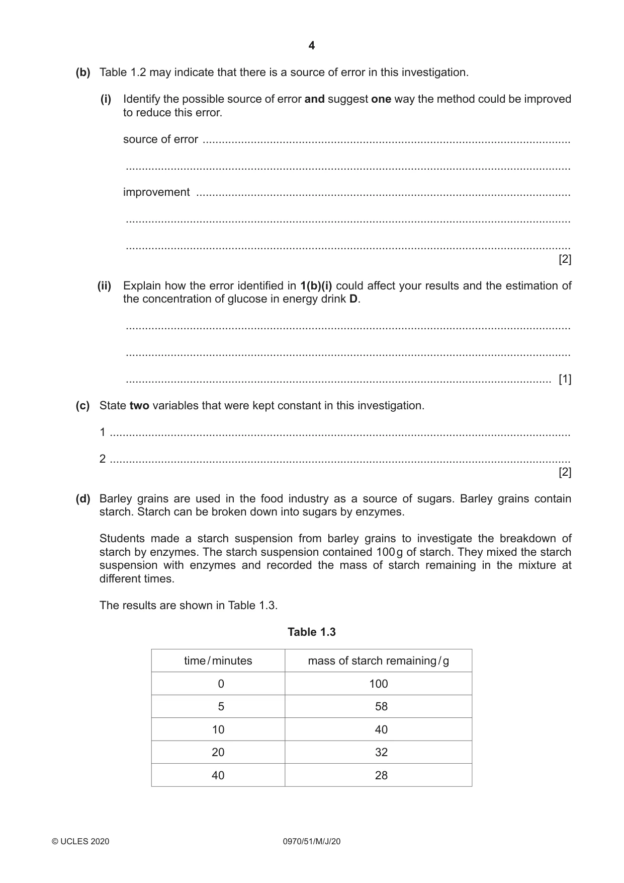 Cambridge IGCSE Biology (9-1) 0970 2020 May/June Paper 5 · Variant 1 question paper, page 4 of 12