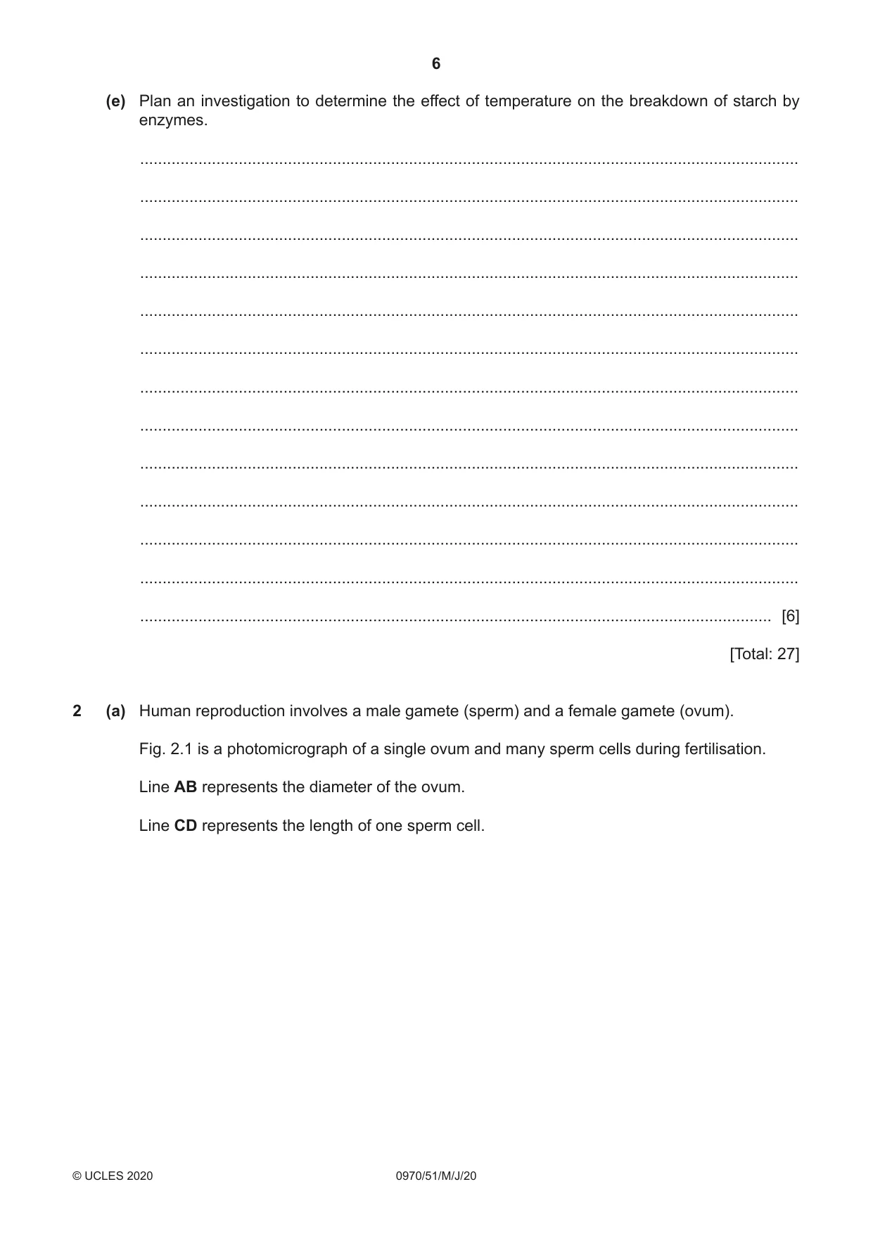 Cambridge IGCSE Biology (9-1) 0970 2020 May/June Paper 5 · Variant 1 question paper, page 6 of 12