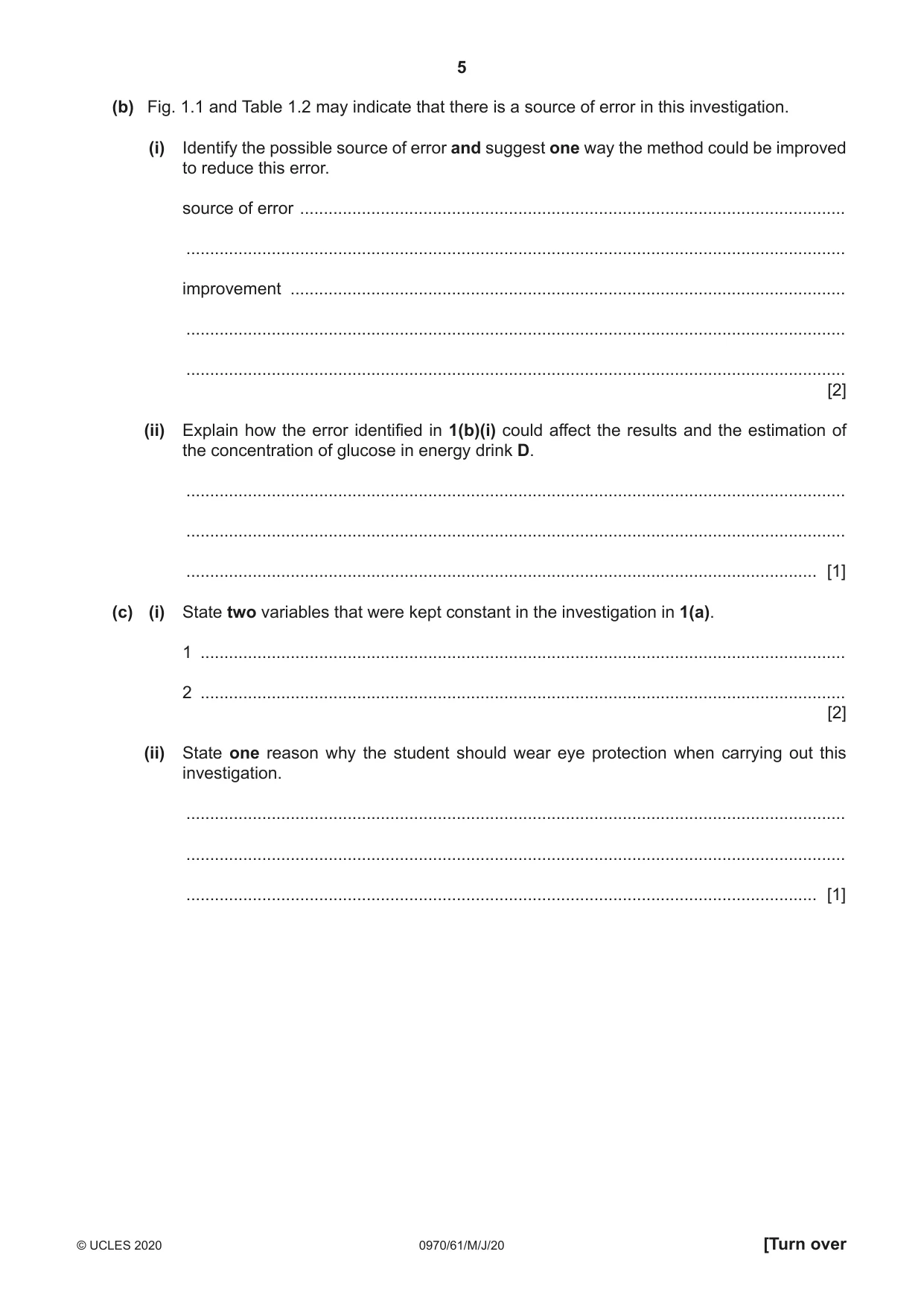 Cambridge IGCSE Biology (9-1) 0970 2020 May/June Paper 6 · Variant 1 question paper, page 5 of 12
