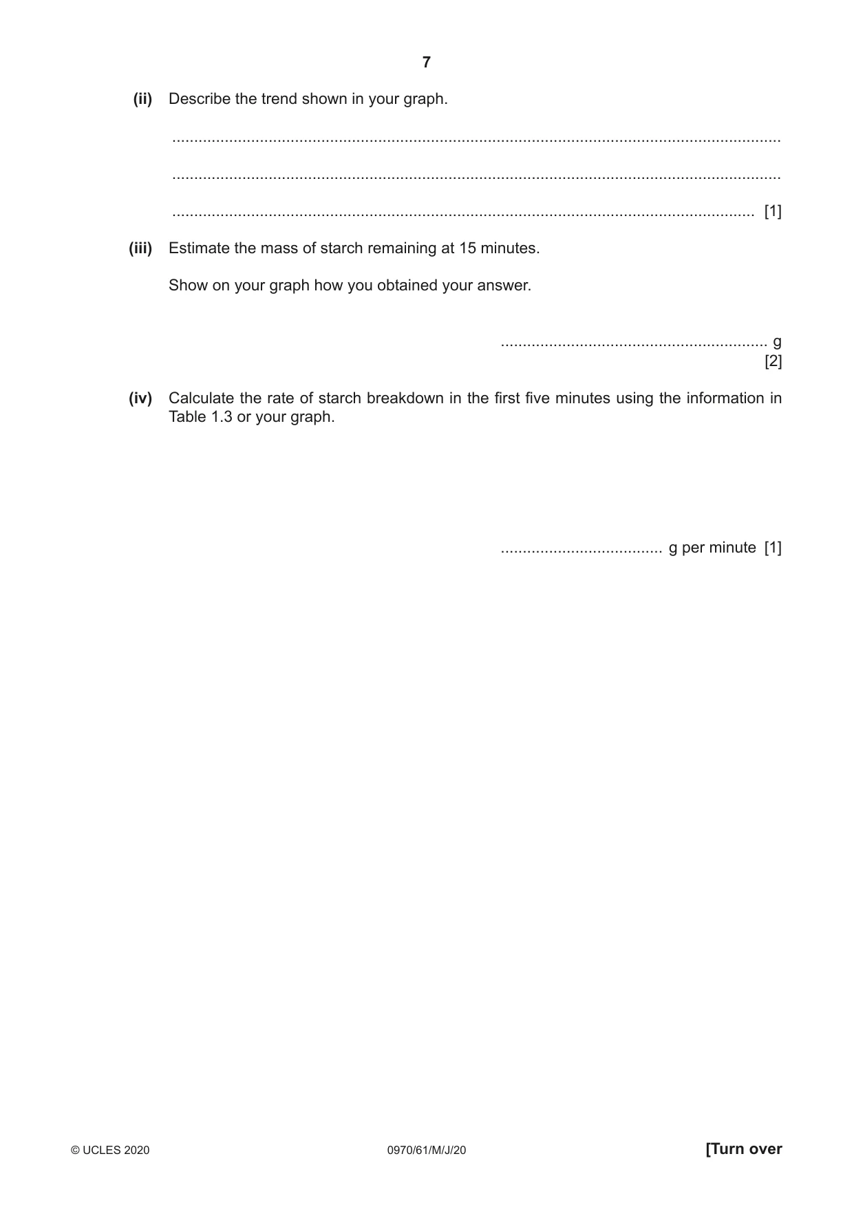 Cambridge IGCSE Biology (9-1) 0970 2020 May/June Paper 6 · Variant 1 question paper, page 7 of 12