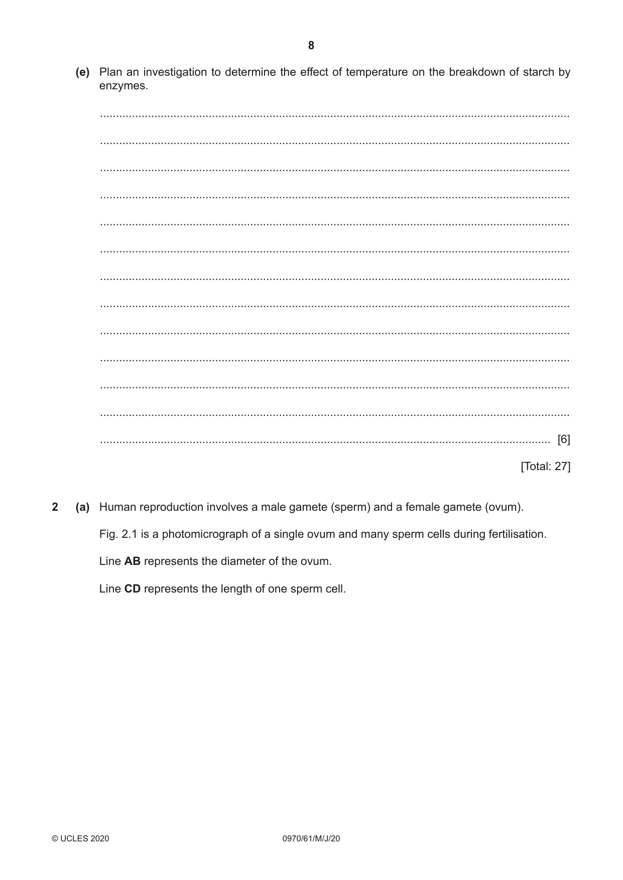 Cambridge IGCSE Biology (9-1) 0970 2020 May/June Paper 6 · Variant 1 question paper, page 8 of 12