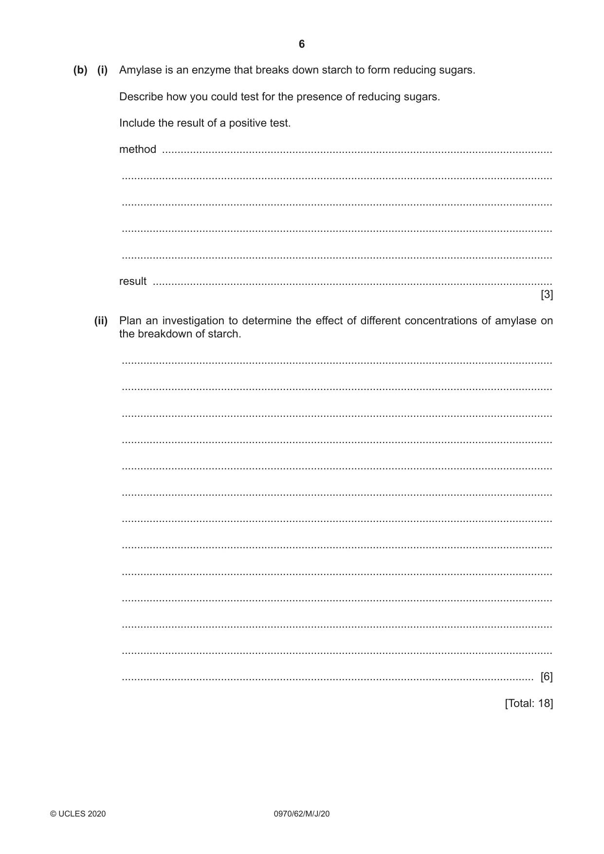 Cambridge IGCSE Biology (9-1) 0970 2020 May/June Paper 6 · Variant 2 question paper, page 6 of 12