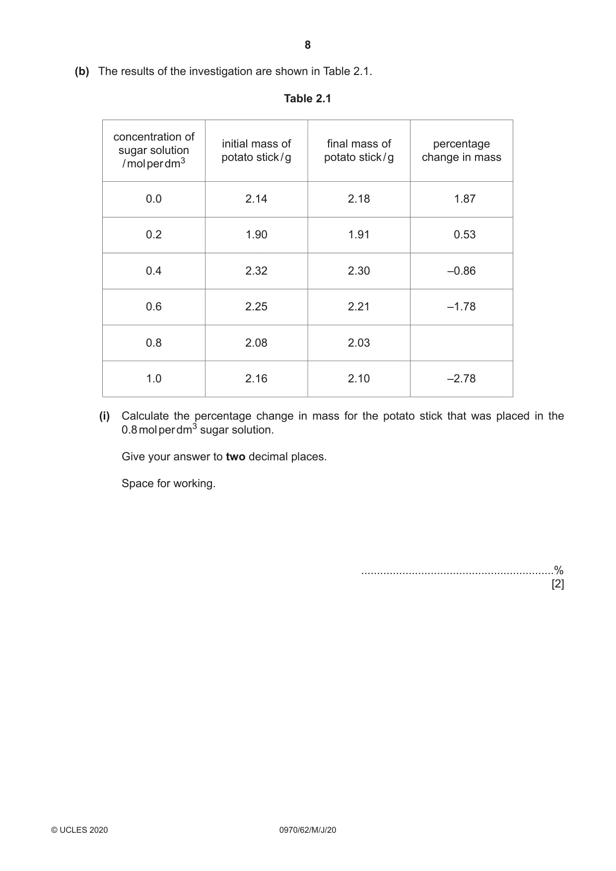 Cambridge IGCSE Biology (9-1) 0970 2020 May/June Paper 6 · Variant 2 question paper, page 8 of 12