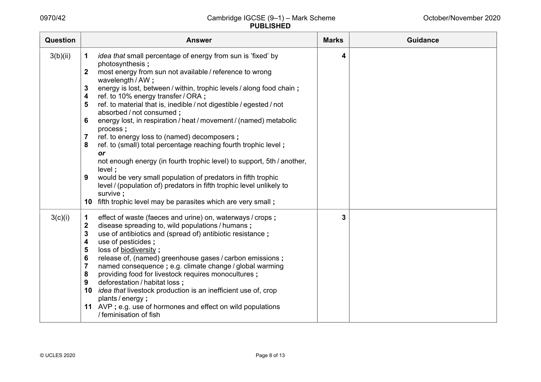 Mark scheme, page 8 of 13