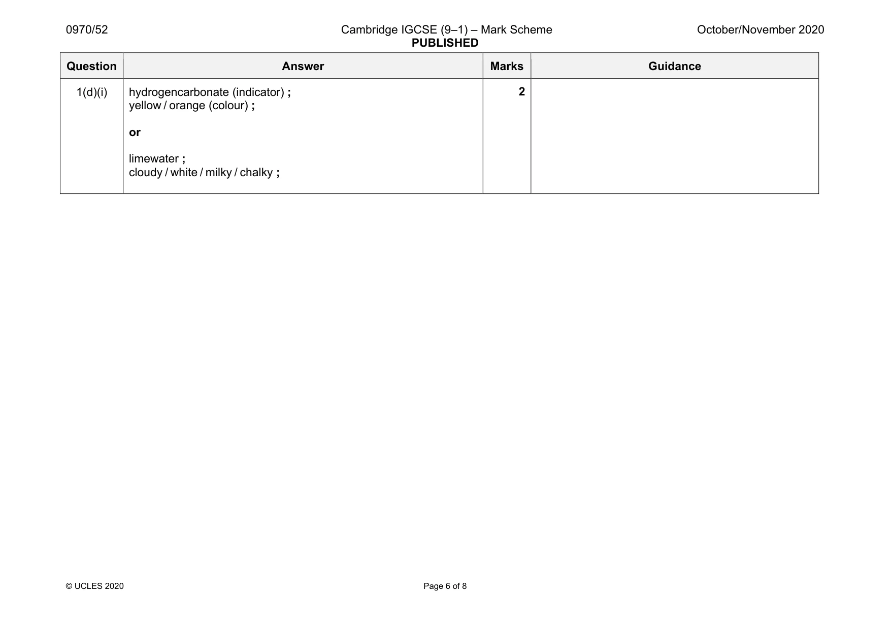 Mark scheme, page 6 of 8