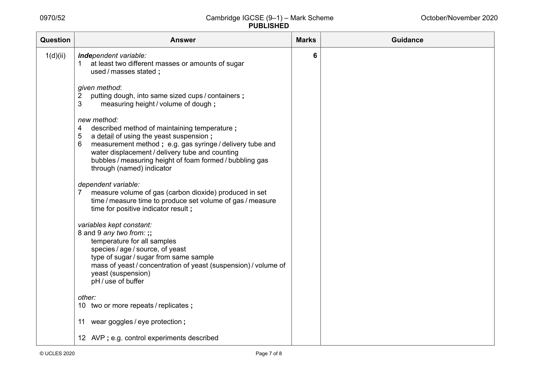 Mark scheme, page 7 of 8