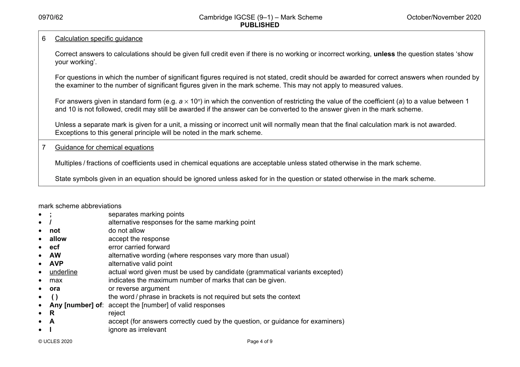 Mark scheme, page 4 of 9