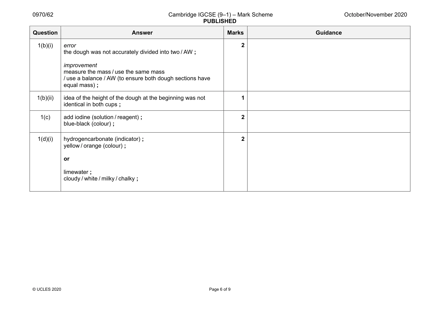 Mark scheme, page 6 of 9