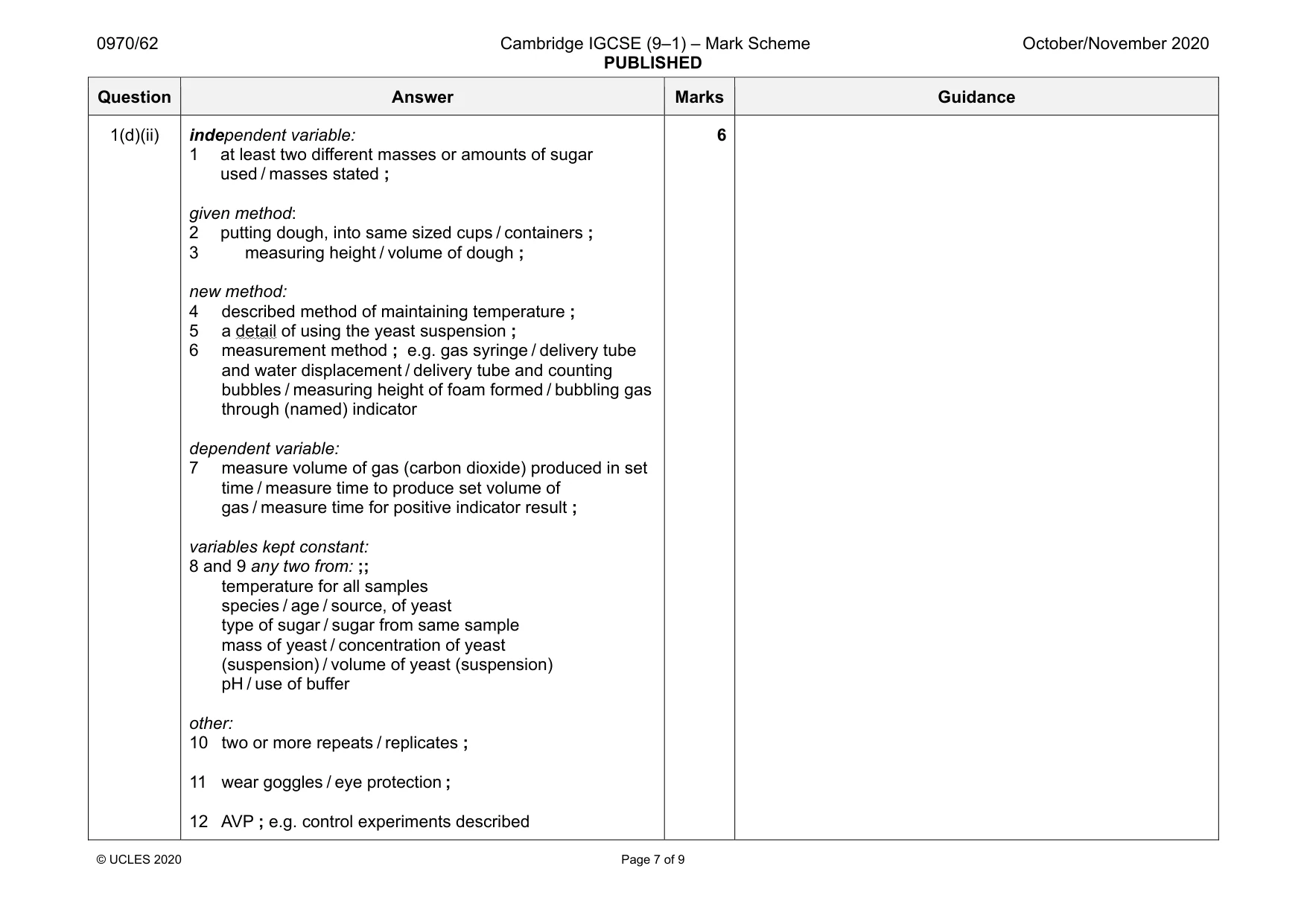 Mark scheme, page 7 of 9