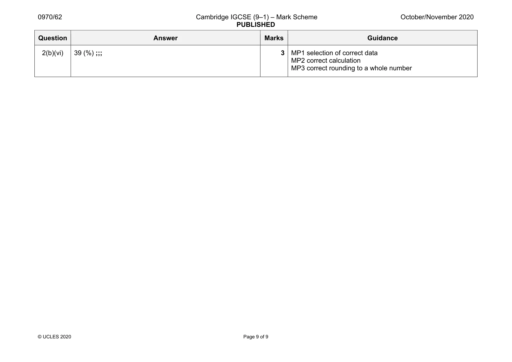 Mark scheme, page 9 of 9