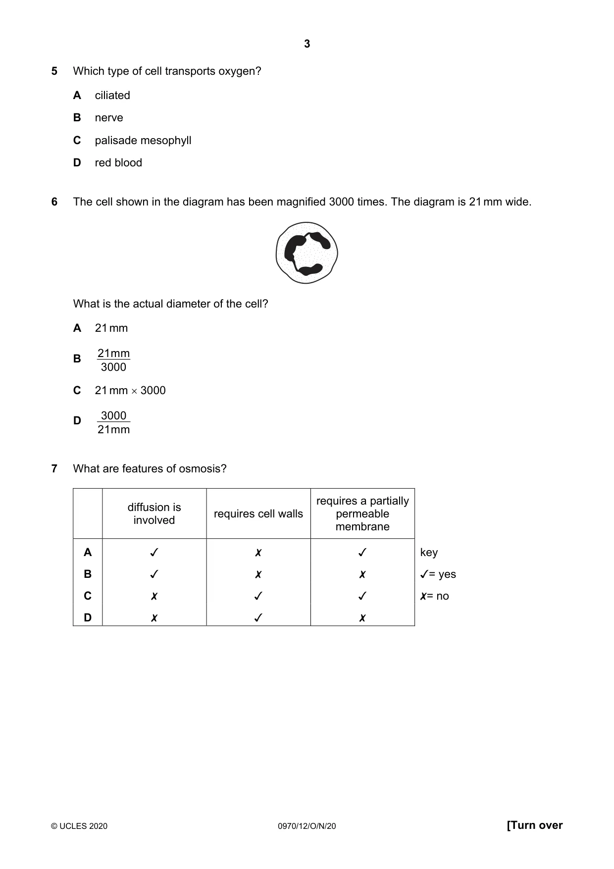 Cambridge IGCSE Biology (9-1) 0970 2020 Oct/Nov Paper 1 · Variant 2 question paper, page 3 of 16