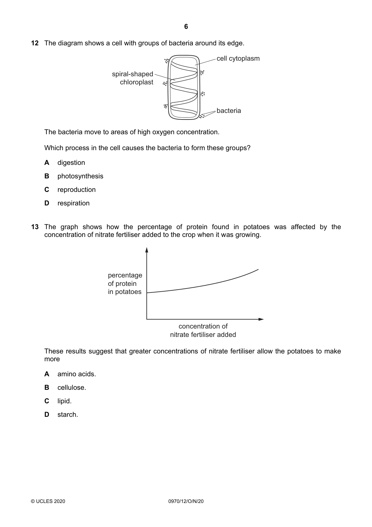 Cambridge IGCSE Biology (9-1) 0970 2020 Oct/Nov Paper 1 · Variant 2 question paper, page 6 of 16