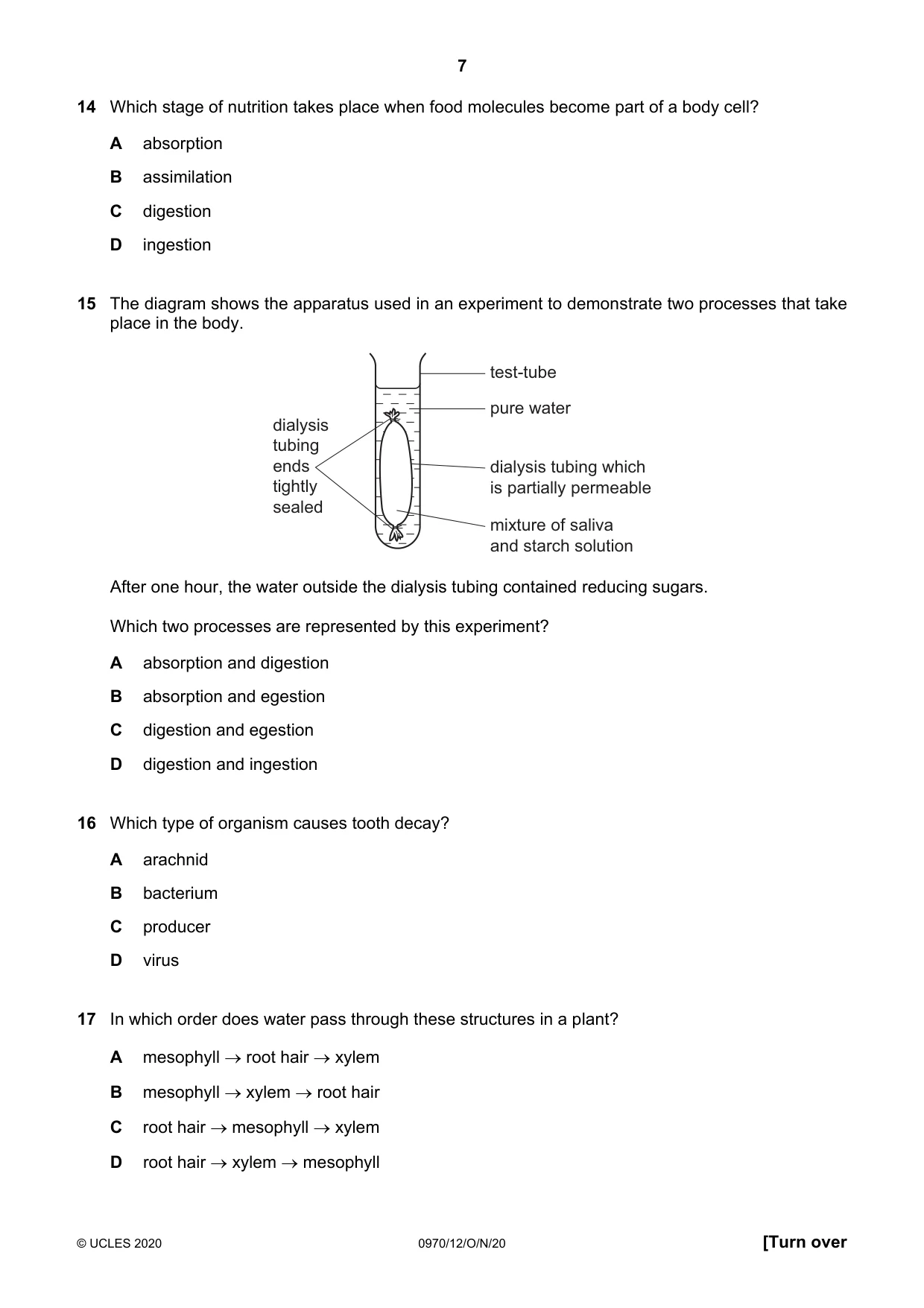 Cambridge IGCSE Biology (9-1) 0970 2020 Oct/Nov Paper 1 · Variant 2 question paper, page 7 of 16