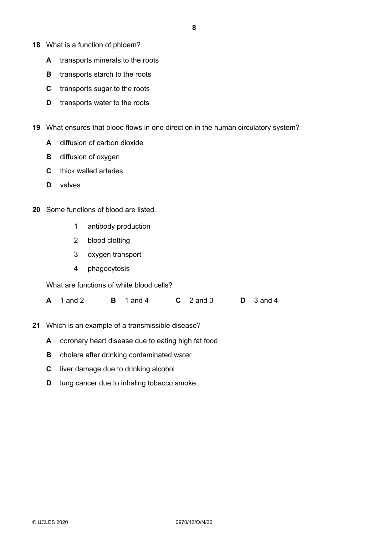 Cambridge IGCSE Biology (9-1) 0970 2020 Oct/Nov Paper 1 · Variant 2 question paper, page 8 of 16