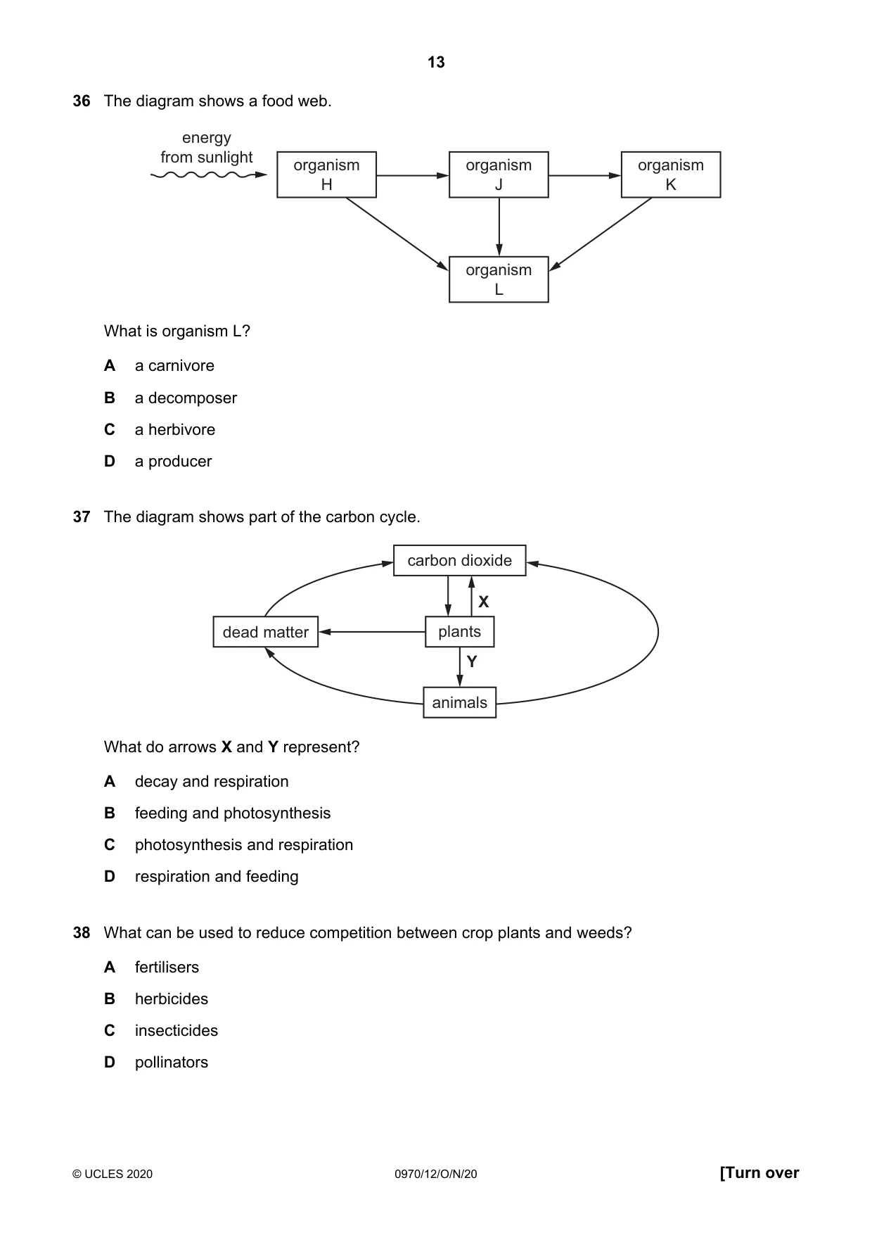Cambridge IGCSE Biology (9-1) 0970 2020 Oct/Nov Paper 1 · Variant 2 question paper, page 13 of 16