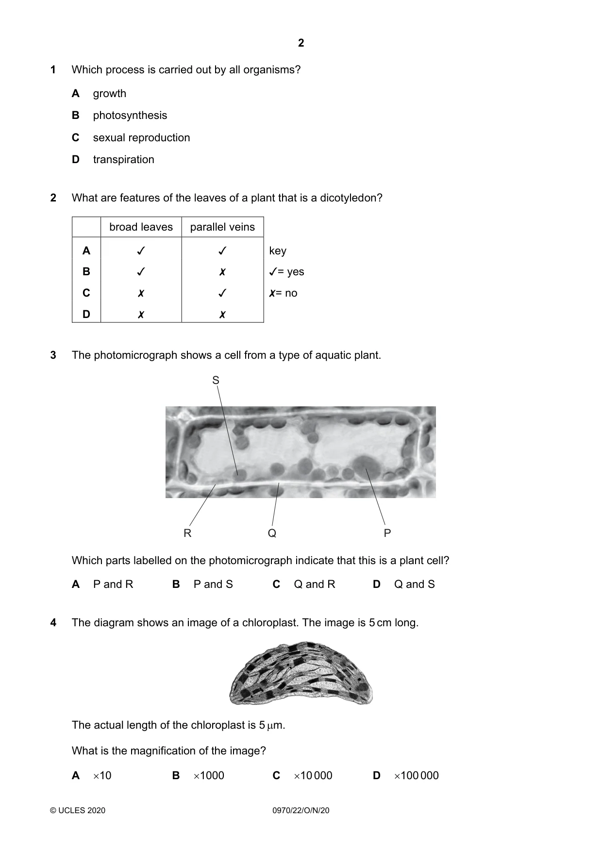 Cambridge IGCSE Biology (9-1) 0970 2020 Oct/Nov Paper 2 · Variant 2 question paper, page 2 of 16
