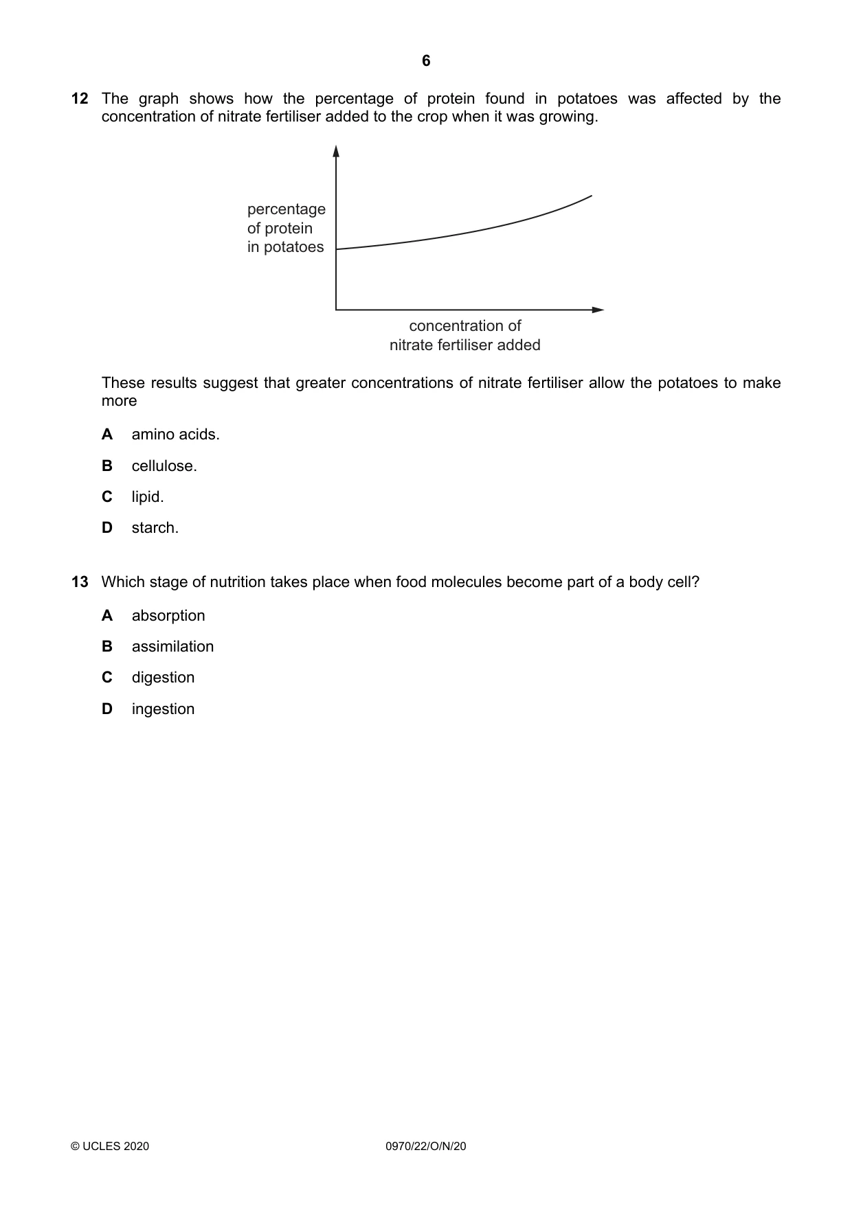 Cambridge IGCSE Biology (9-1) 0970 2020 Oct/Nov Paper 2 · Variant 2 question paper, page 6 of 16