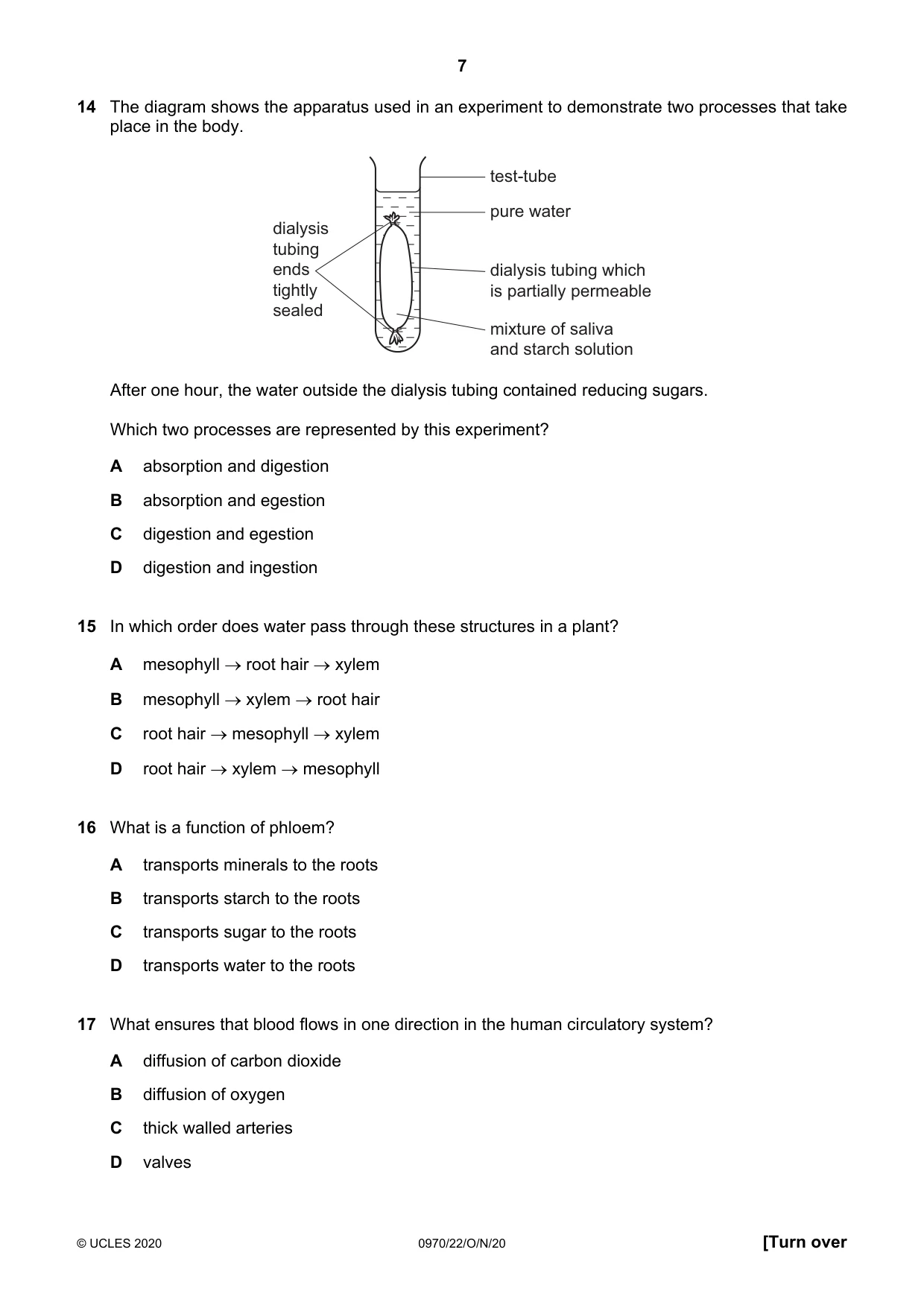 Cambridge IGCSE Biology (9-1) 0970 2020 Oct/Nov Paper 2 · Variant 2 question paper, page 7 of 16