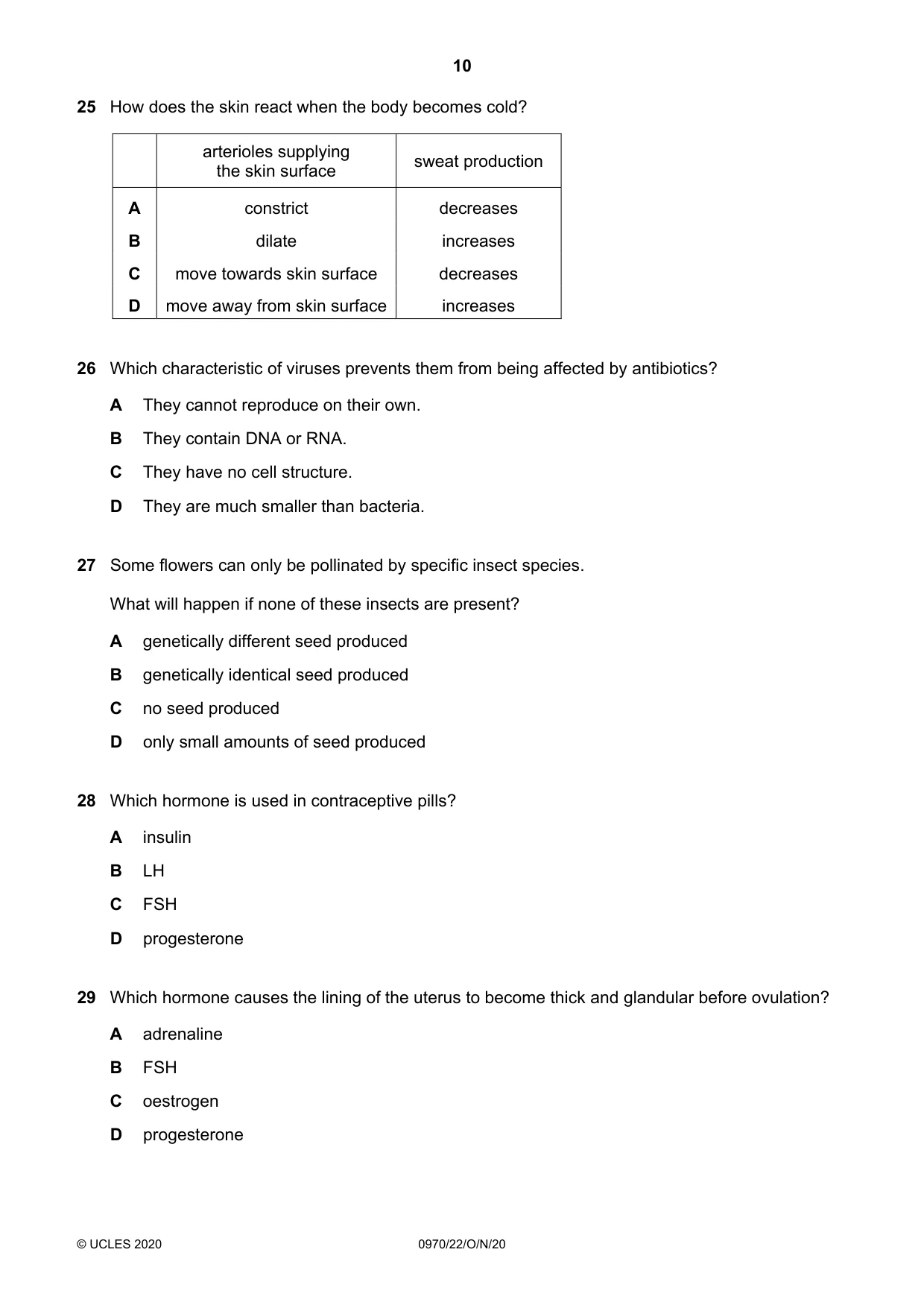 Cambridge IGCSE Biology (9-1) 0970 2020 Oct/Nov Paper 2 · Variant 2 question paper, page 10 of 16