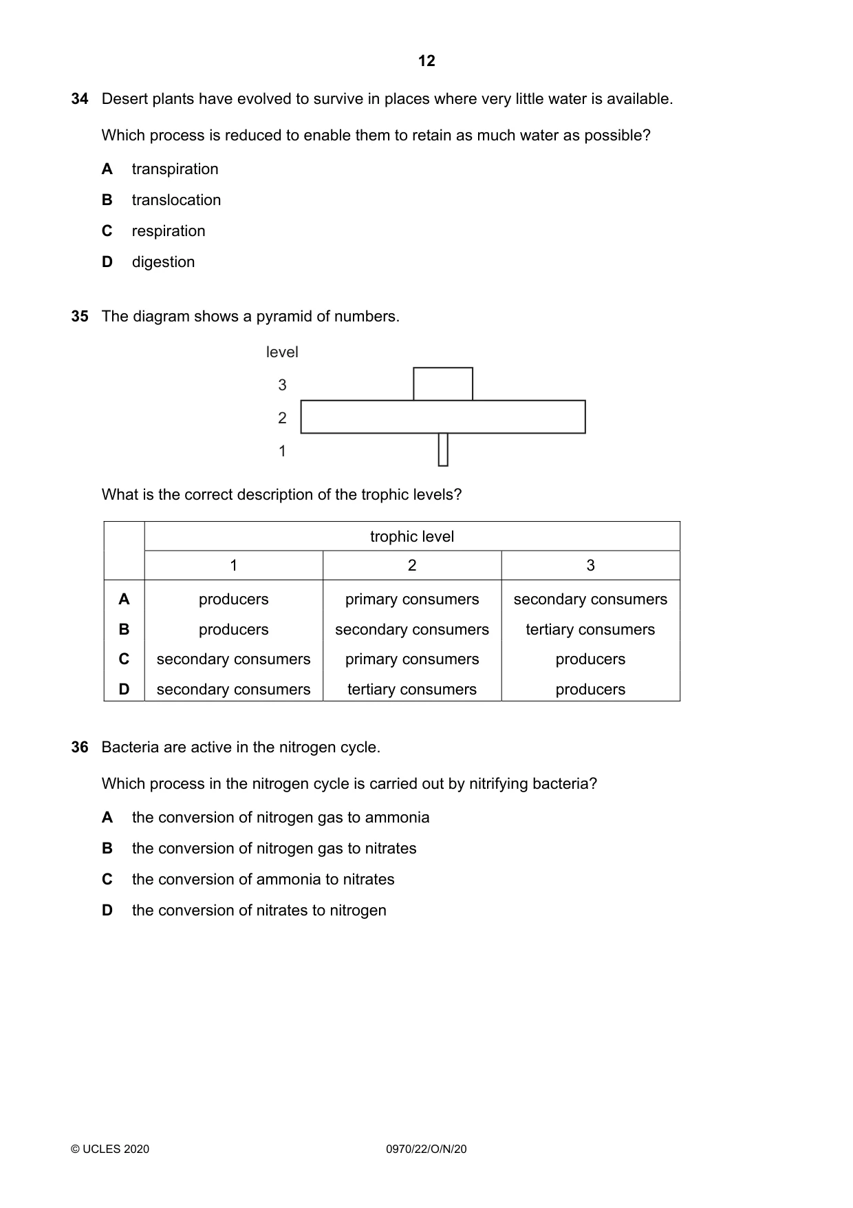Cambridge IGCSE Biology (9-1) 0970 2020 Oct/Nov Paper 2 · Variant 2 question paper, page 12 of 16