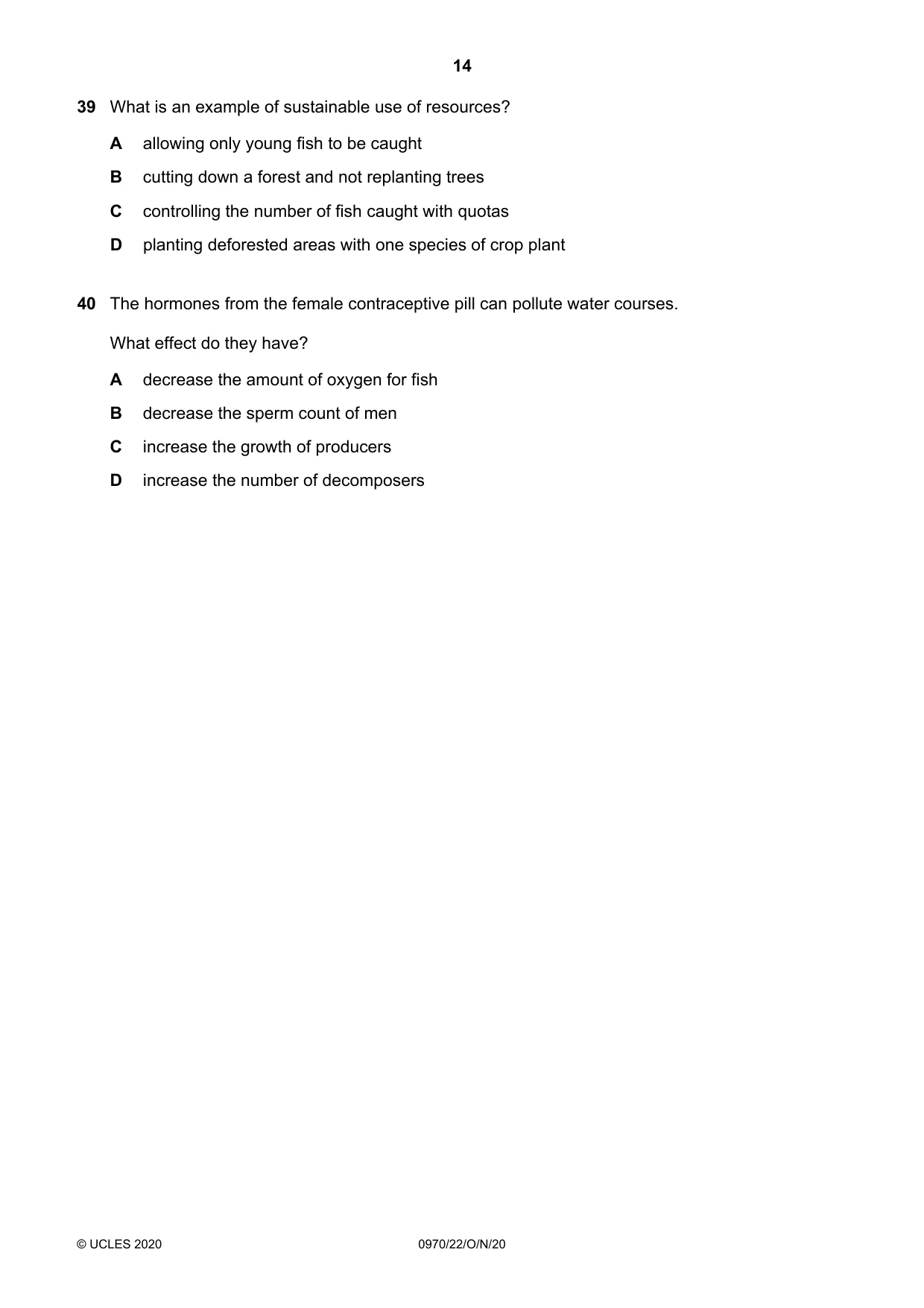 Cambridge IGCSE Biology (9-1) 0970 2020 Oct/Nov Paper 2 · Variant 2 question paper, page 14 of 16