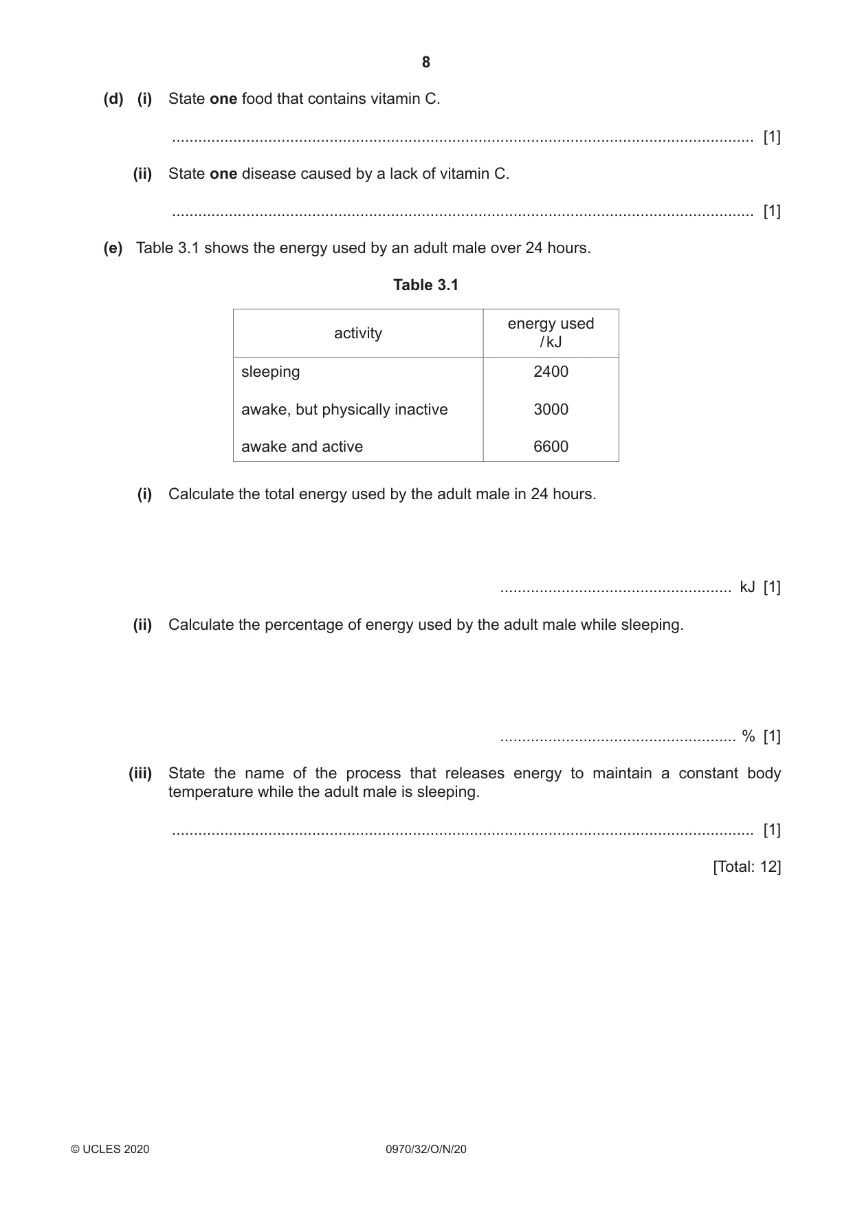 Cambridge IGCSE Biology (9-1) 0970 2020 Oct/Nov Paper 3 · Variant 2 question paper, page 8 of 20