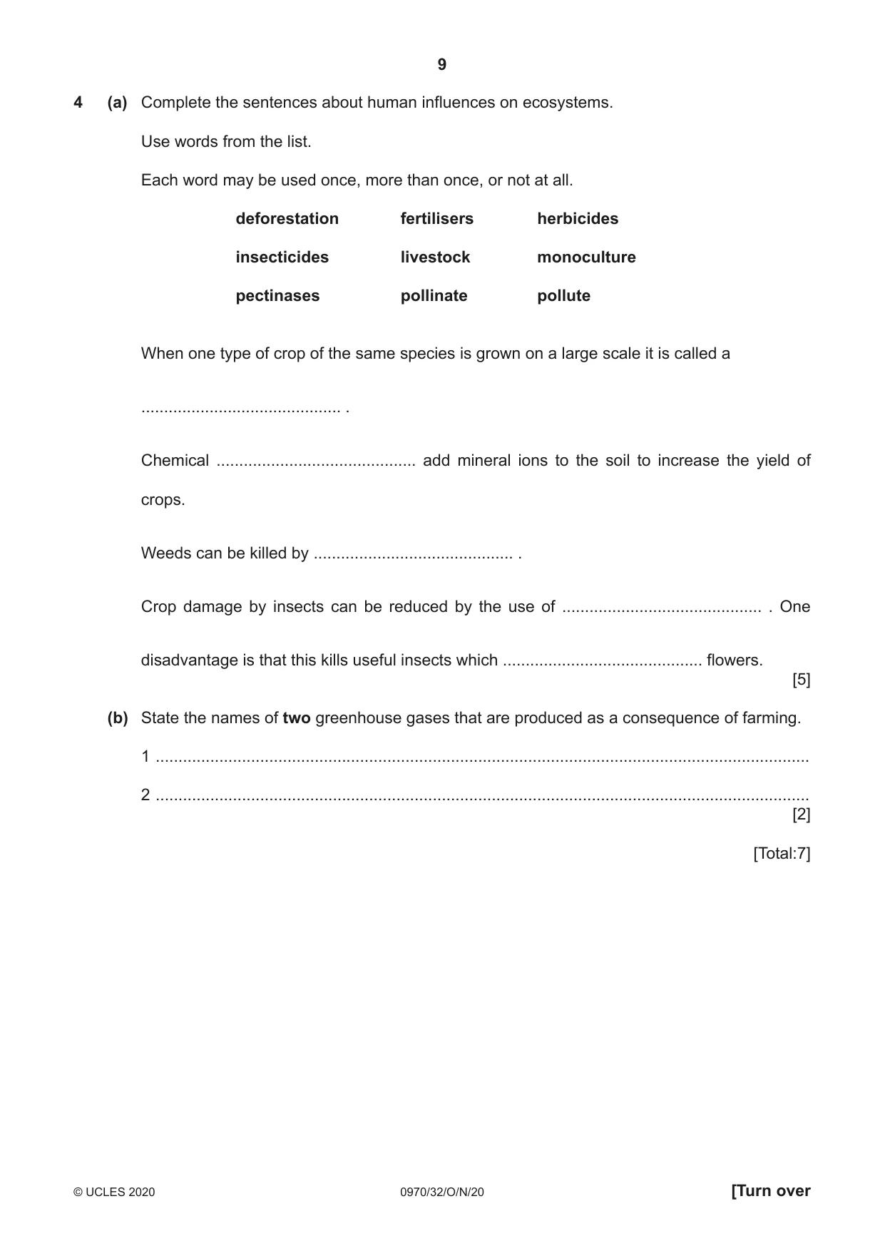 Cambridge IGCSE Biology (9-1) 0970 2020 Oct/Nov Paper 3 · Variant 2 question paper, page 9 of 20
