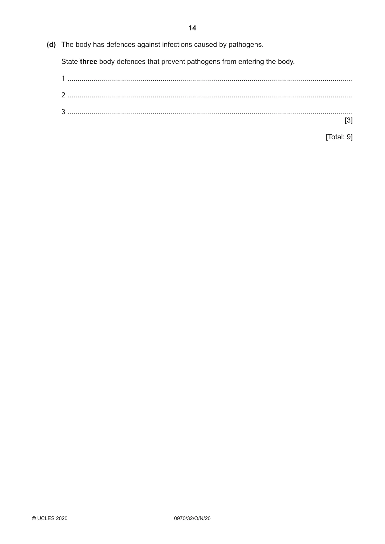 Cambridge IGCSE Biology (9-1) 0970 2020 Oct/Nov Paper 3 · Variant 2 question paper, page 14 of 20