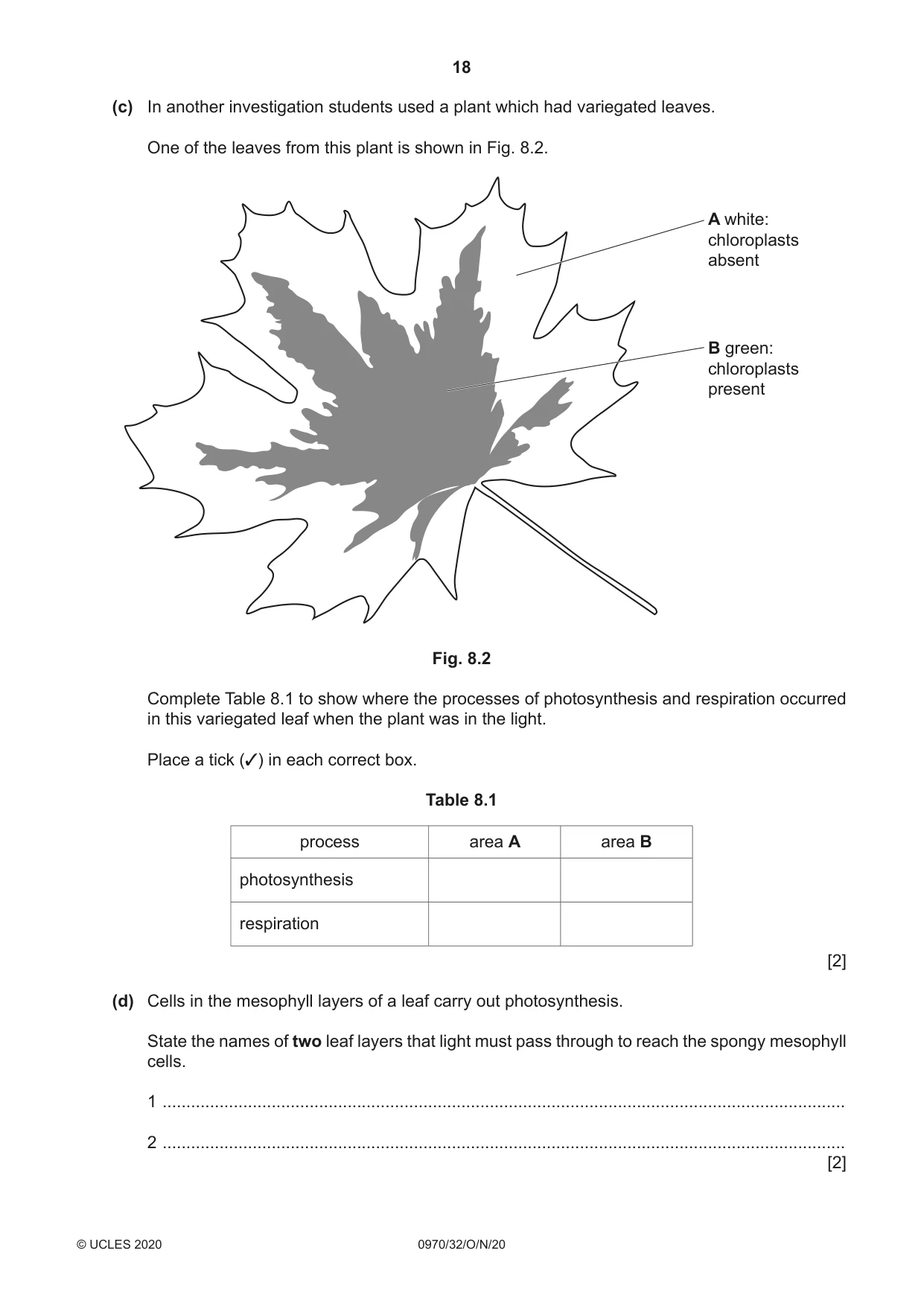 Cambridge IGCSE Biology (9-1) 0970 2020 Oct/Nov Paper 3 · Variant 2 question paper, page 18 of 20